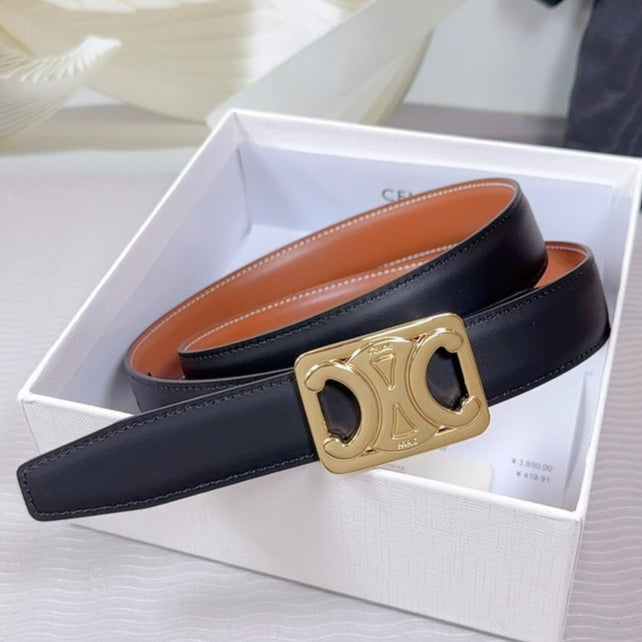 CEL Gold Buckle Belt  25mm Black Calfskin 178253