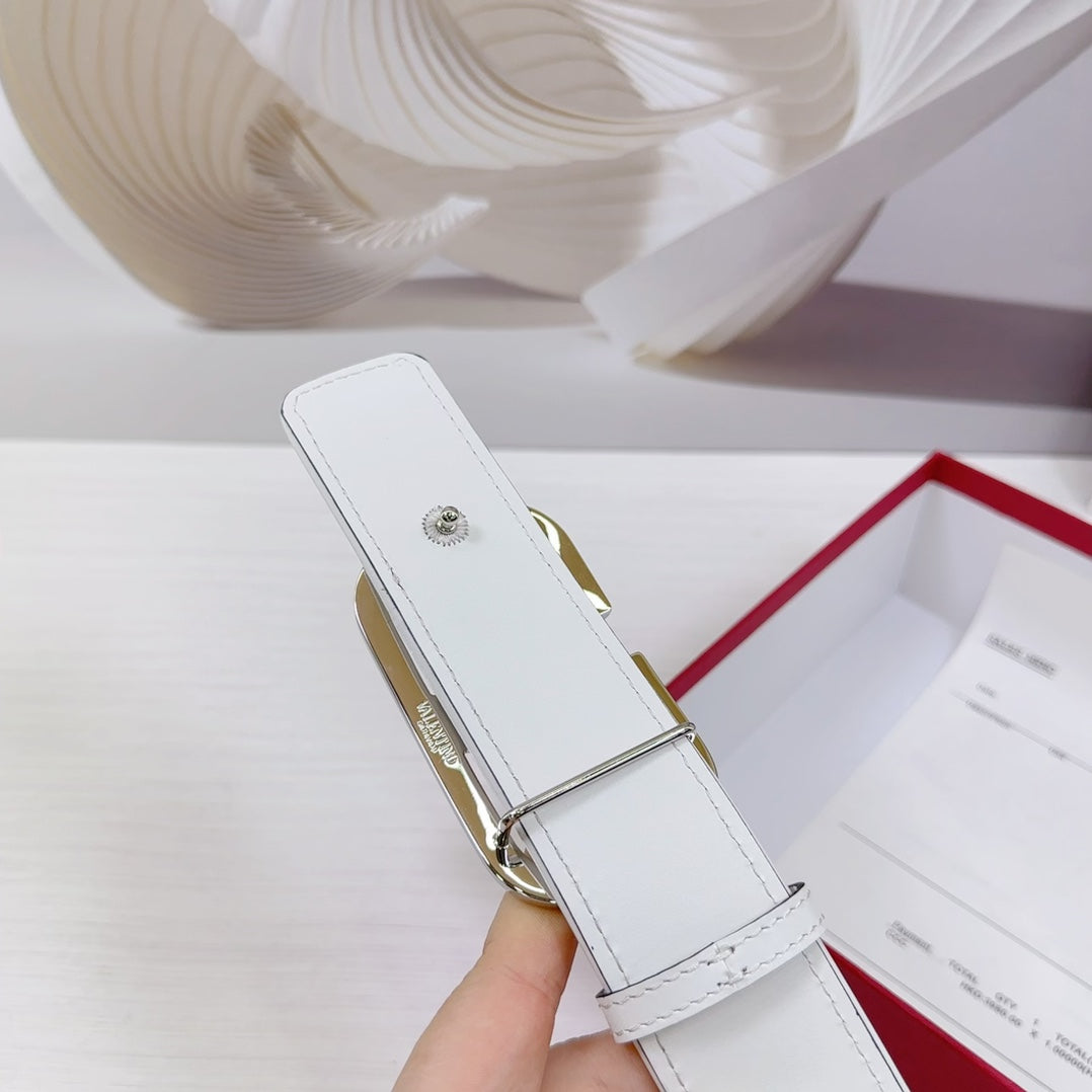 Valenti Toilde Iconographe Belt 40mm White Beige Calfskin Silver Buckle