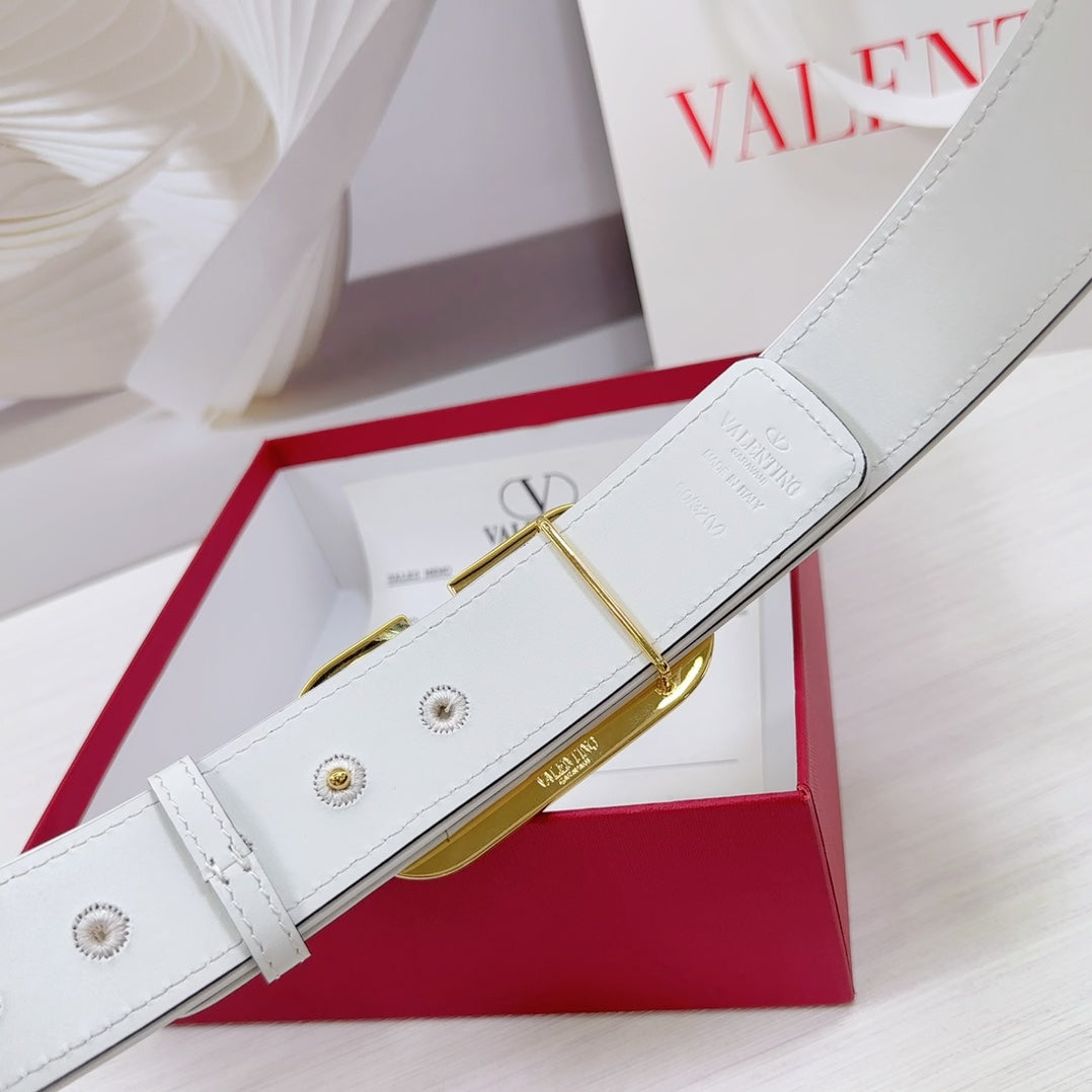 Valenti Toilde Iconographe Belt 40mm White Beige Calfskin Shiny Gold Buckle