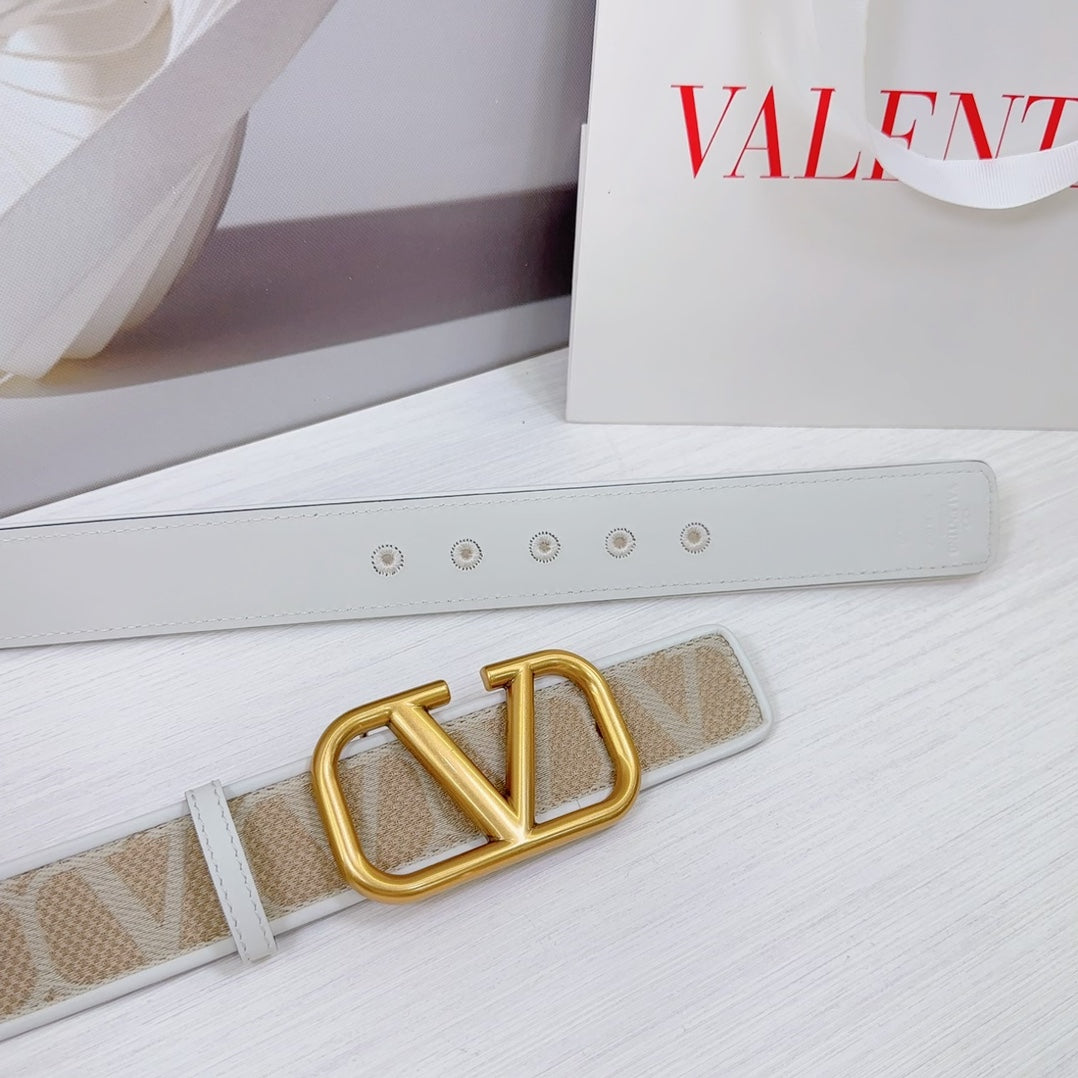 Valenti Toilde Iconographe Belt 40mm White Beige Calfskin Gold Buckle