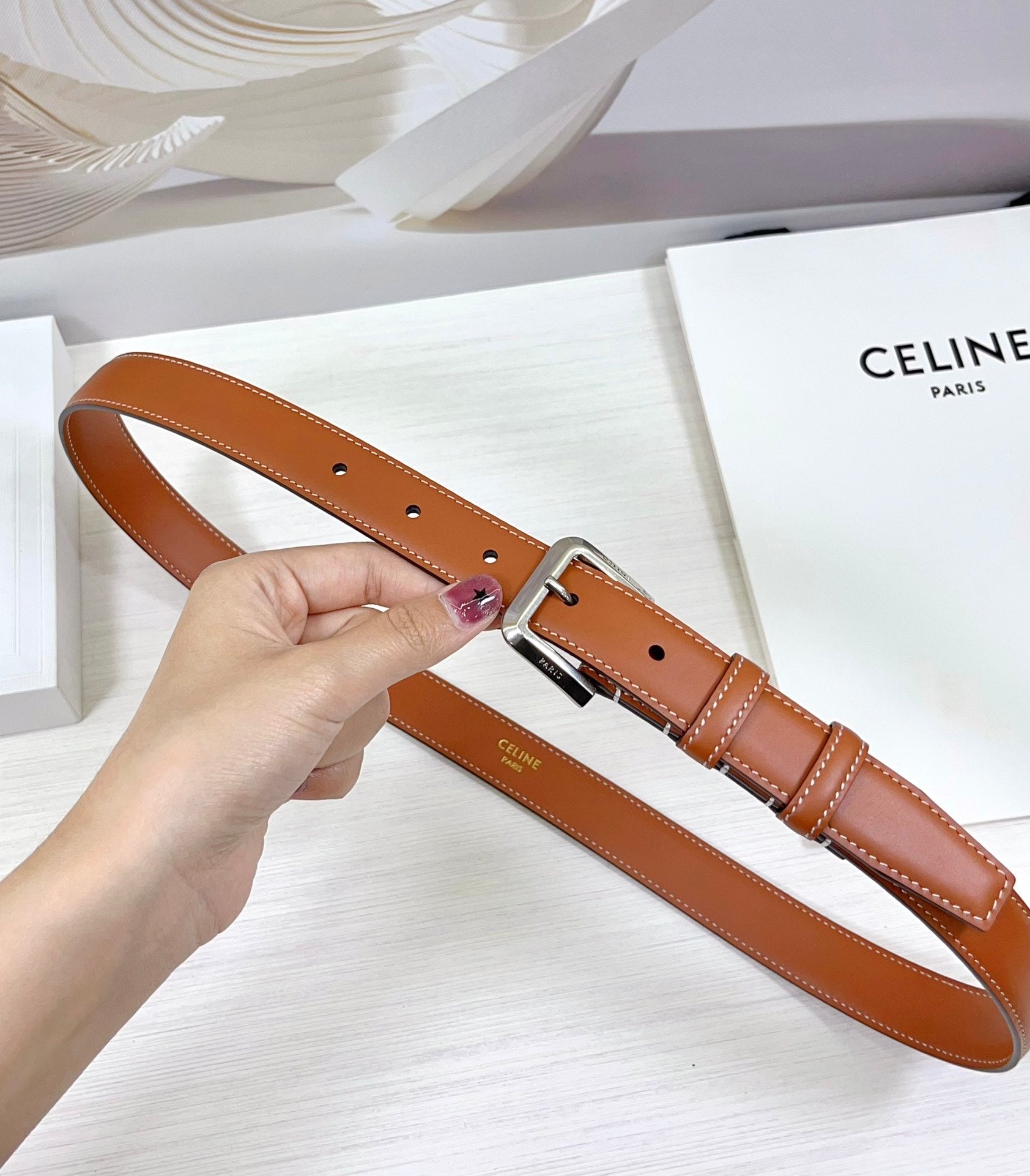 CEL Silver Western 25mm Belt Brown Cowhide 181046