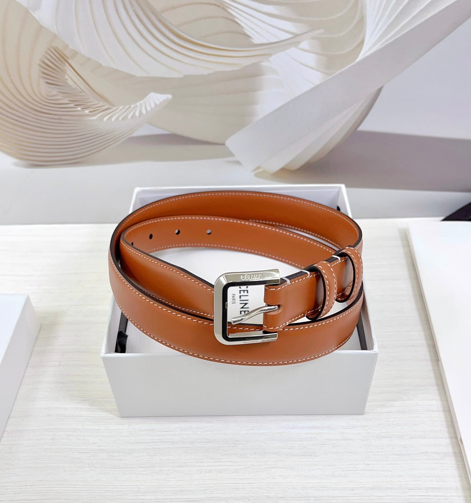 CEL Silver Western 25mm Belt Brown Cowhide 181046