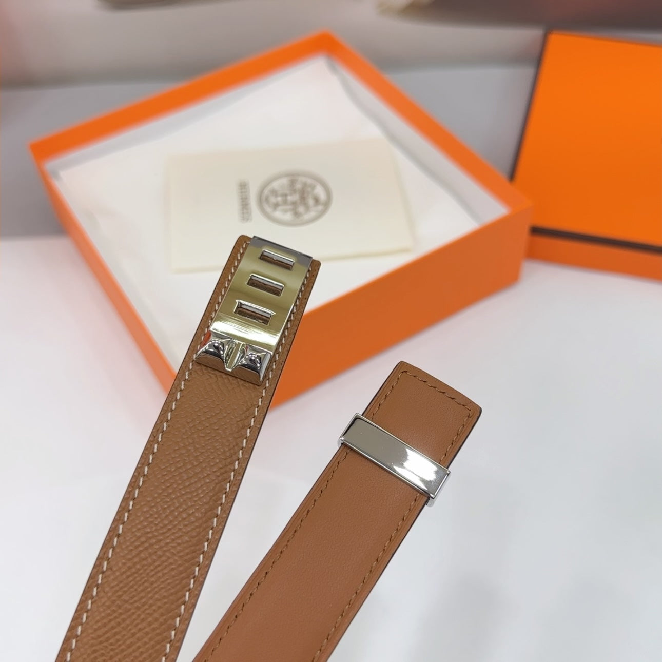 Collier De Chien Belt 30mm Gold Epsom Silver Buckle