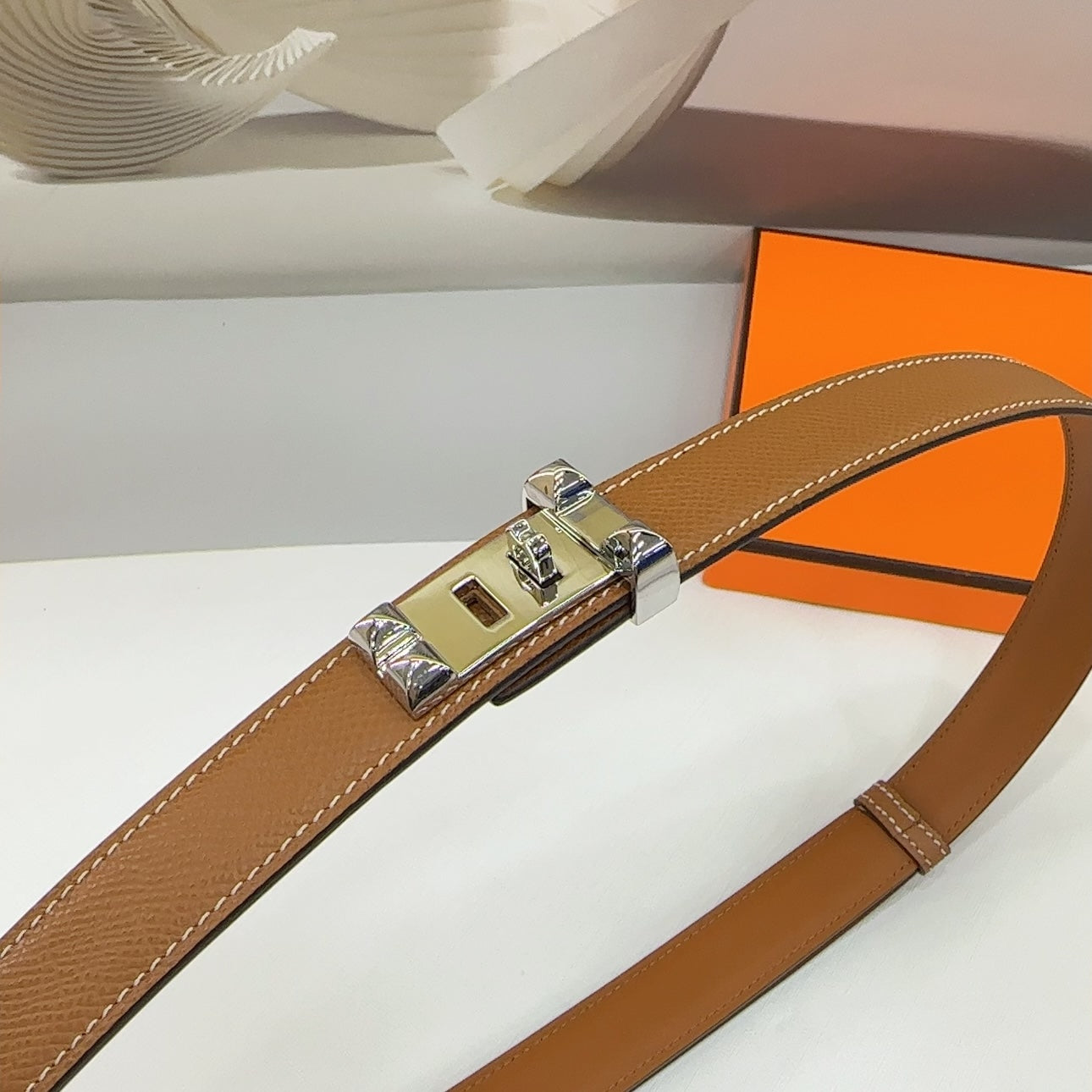 Collier De Chien Belt 30mm Gold Epsom Silver Buckle