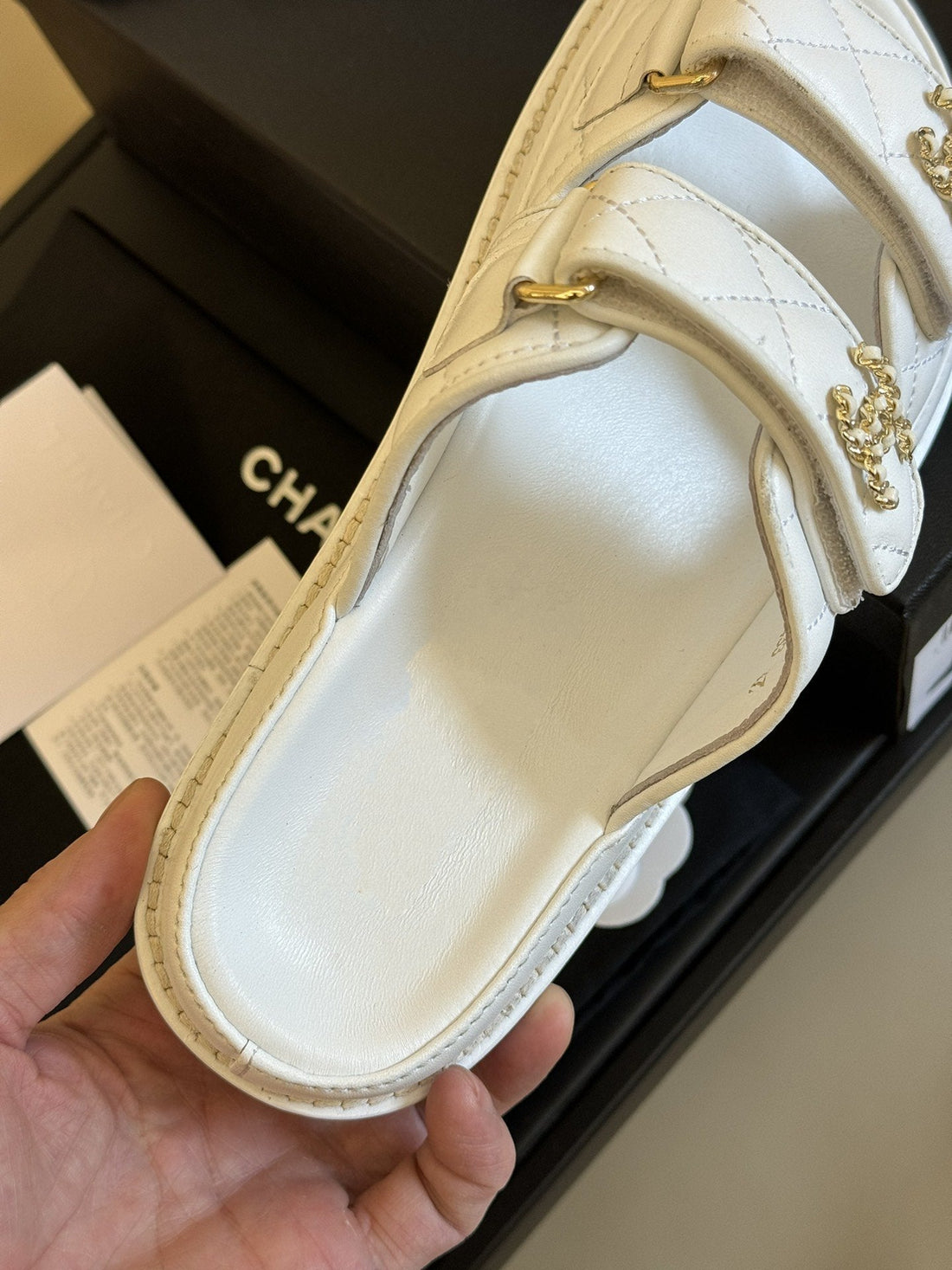 dad sandal white quilted lambskin