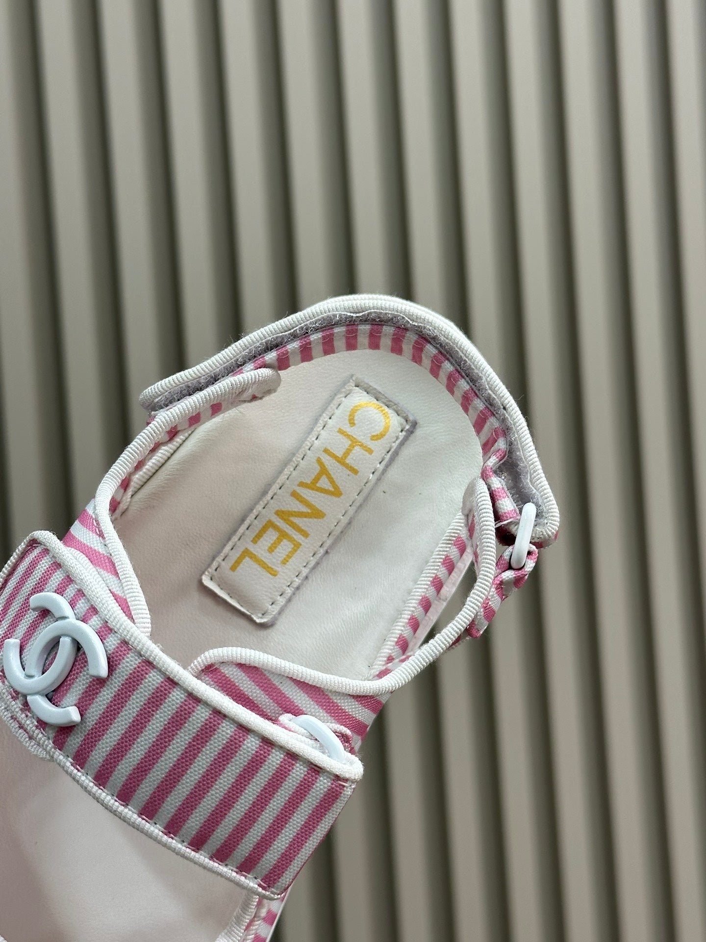 cc dad sandal striped pink white fabric calfksin