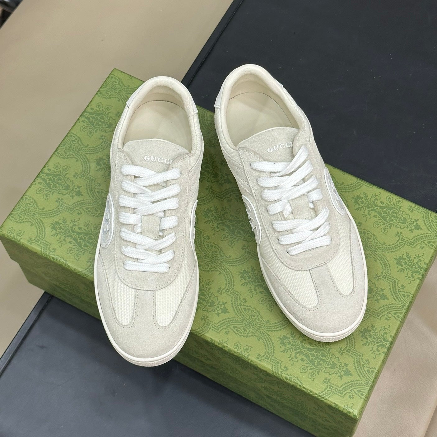 GG Low Sneaker White Canvas Suede Calfskin