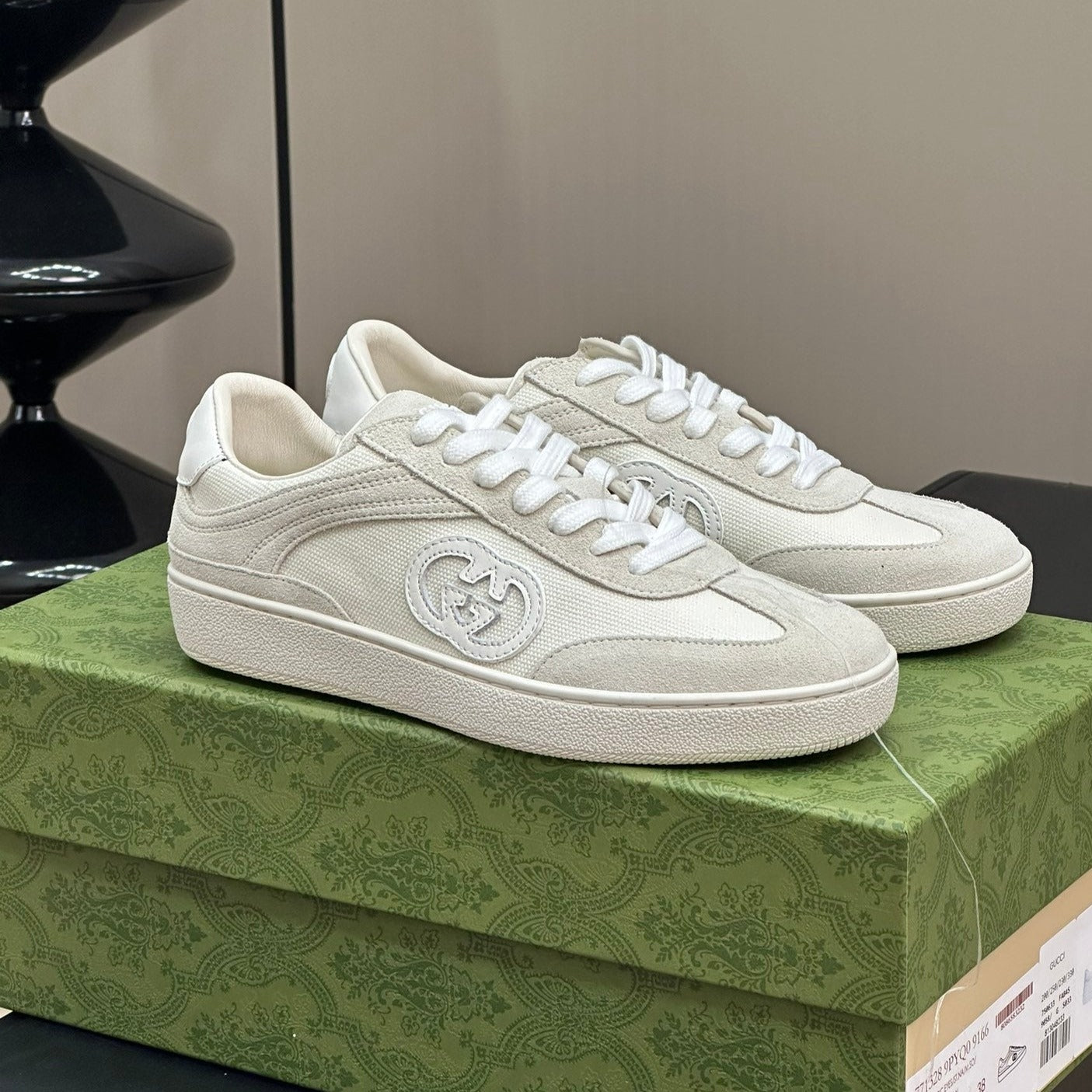 GG Low Sneaker White Canvas Suede Calfskin