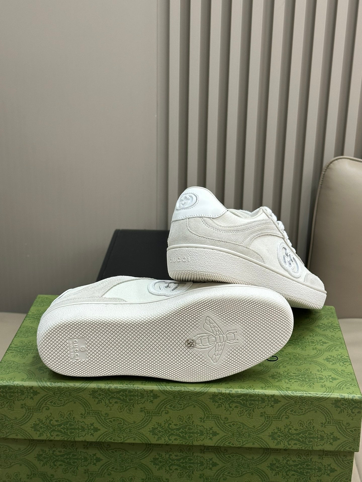 GG Low Sneaker White Canvas Suede Calfskin