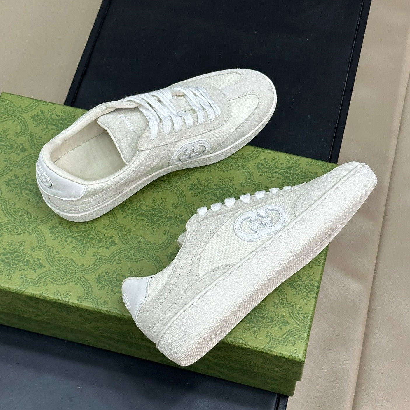 GG Low Sneaker White Canvas Suede Calfskin