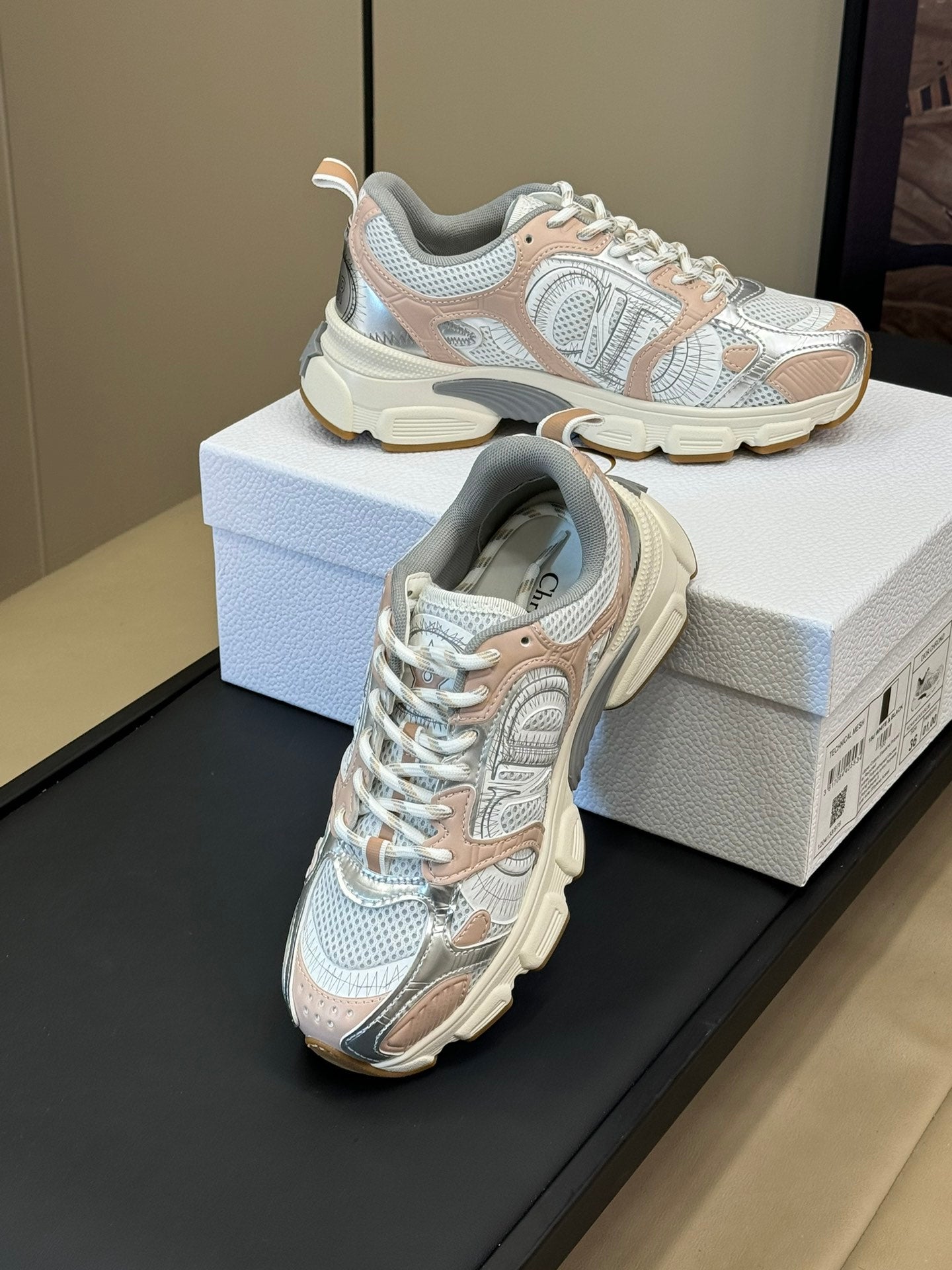 CD Chrono Sneaker Nude and Silver Mesh Fabric  992626