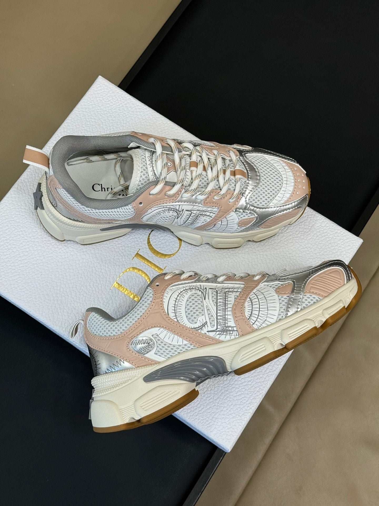 CD Chrono Sneaker Nude and Silver Mesh Fabric  992626