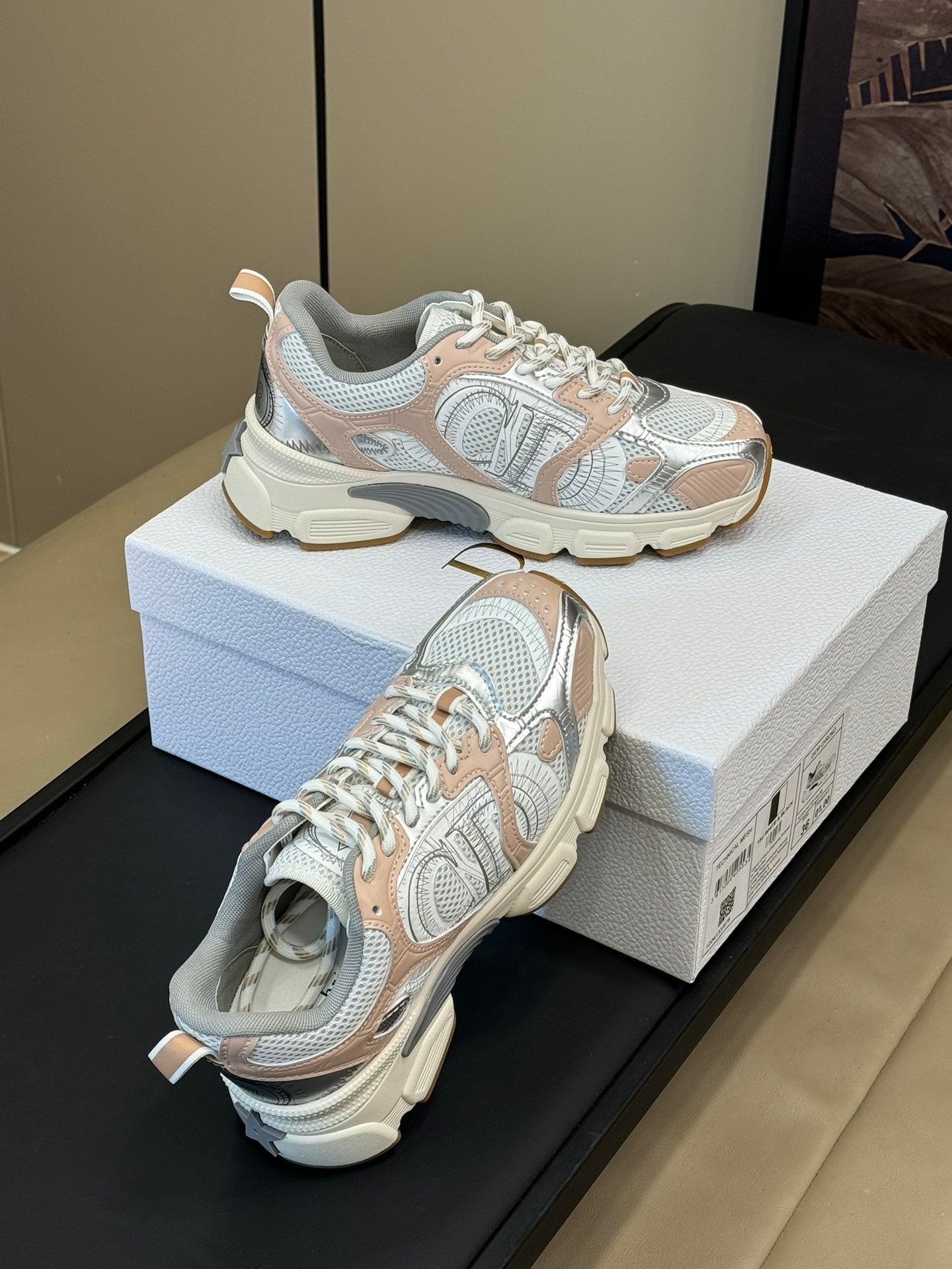 CD Chrono Sneaker Nude and Silver Mesh Fabric  992626