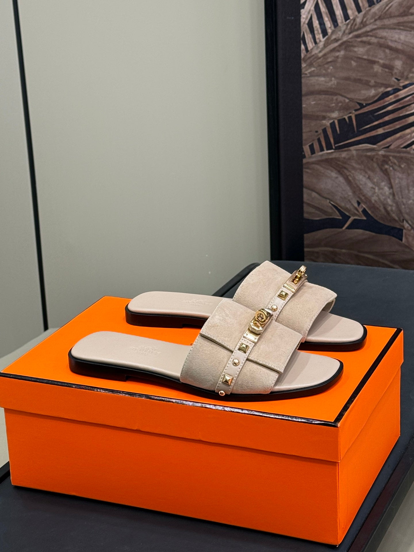 HM Giulia Sandal Beige Lin Calfskin with Suede 212730