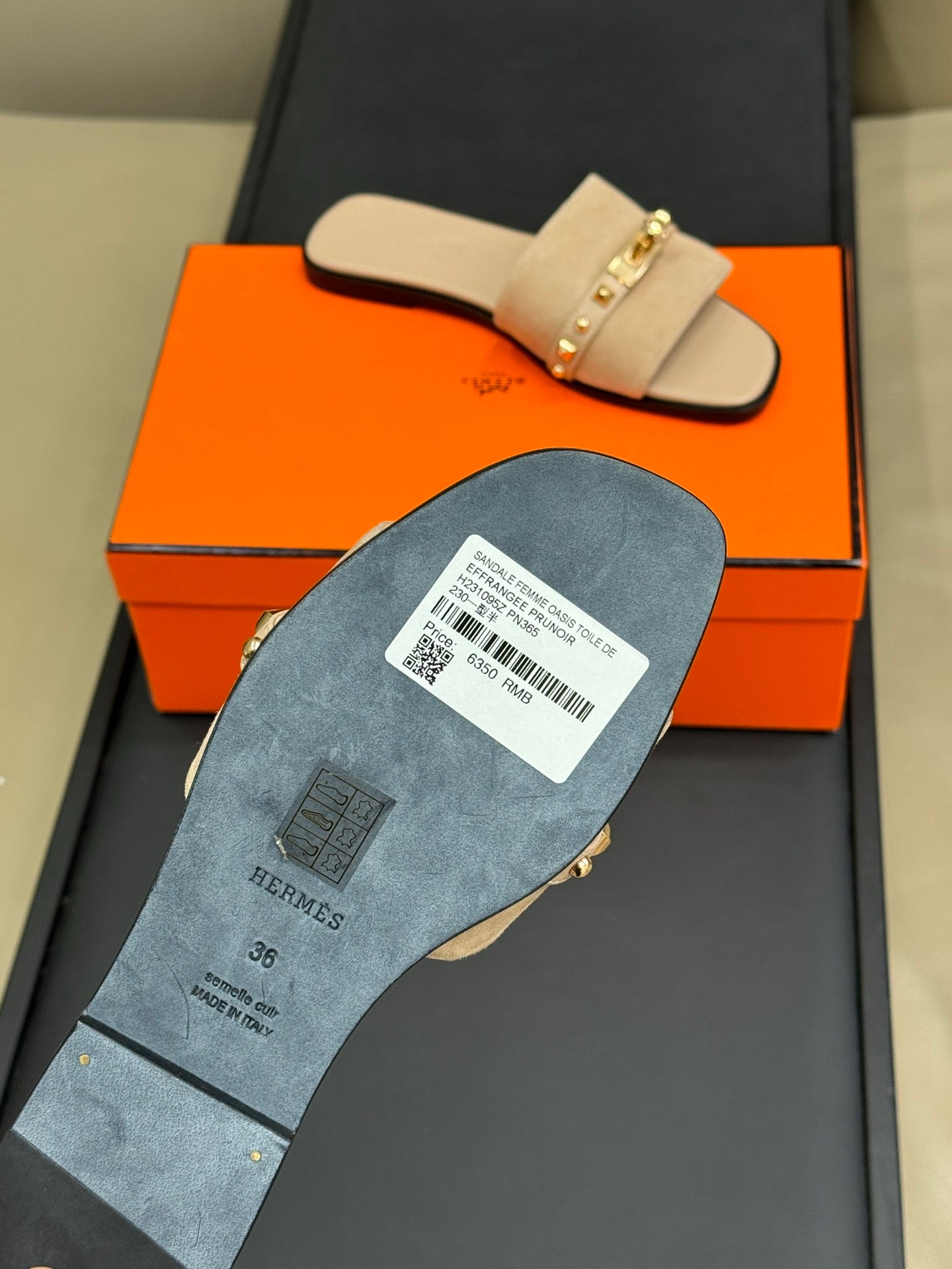 HM Giulia Sandal Beige Lin Calfskin with Suede 212730