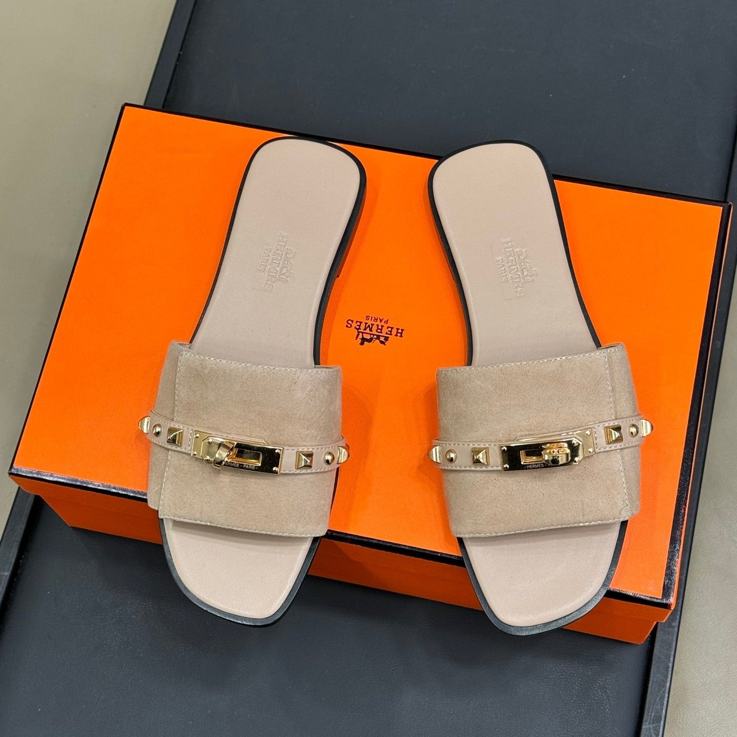 HM Giulia Sandal Beige Lin Calfskin with Suede 212730