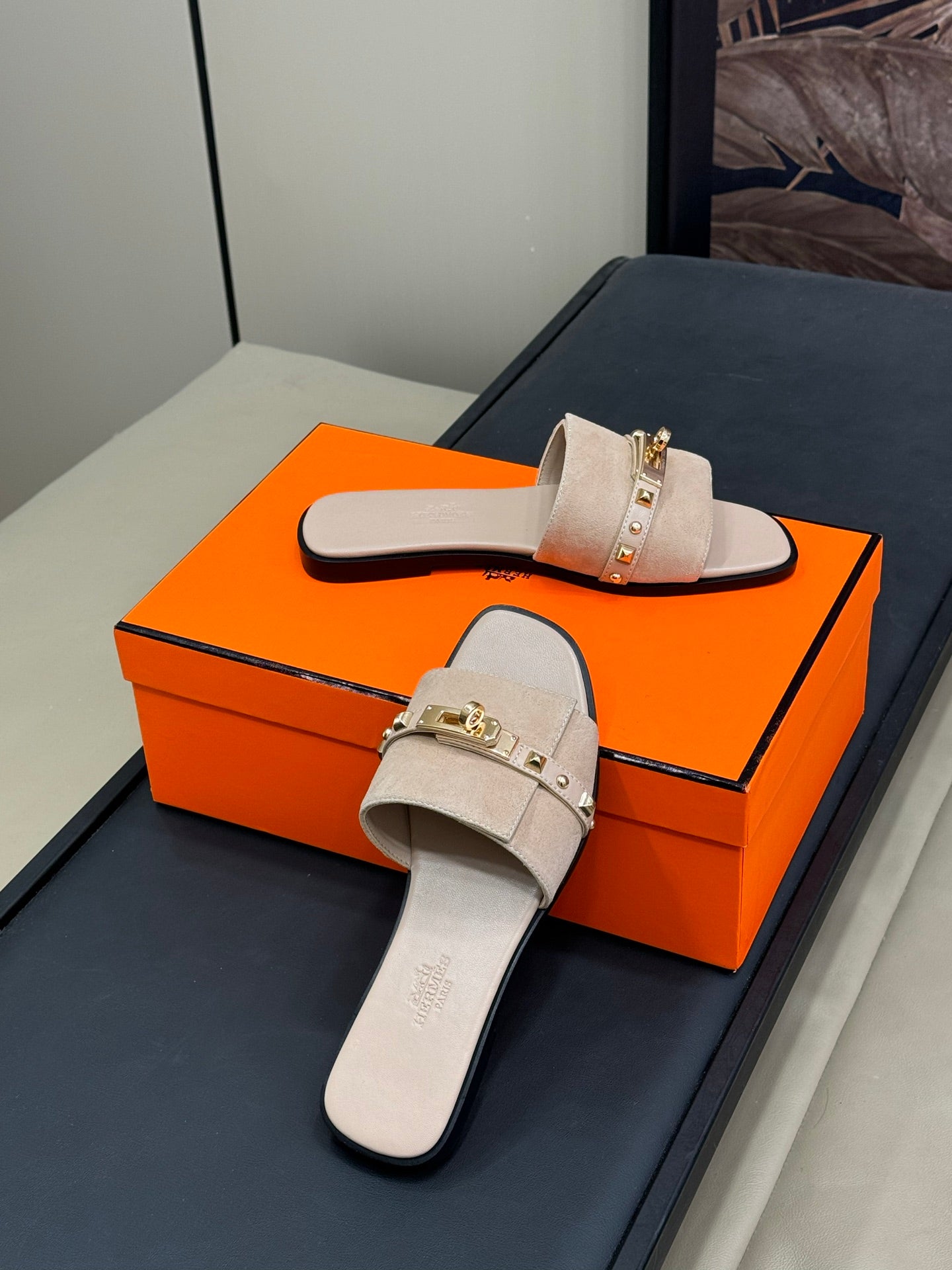 HM Giulia Sandal Beige Lin Calfskin with Suede 212730