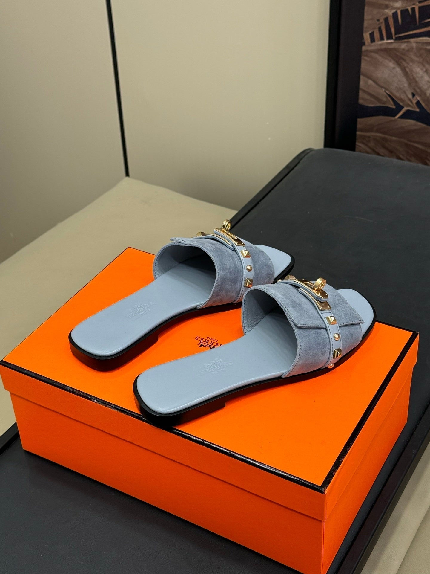 HM Giulia Sandal Bleu Grignon Calfskin with Suede 212731