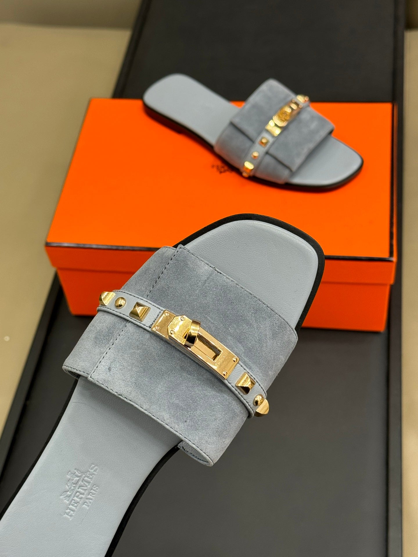 HM Giulia Sandal Bleu Grignon Calfskin with Suede 212731