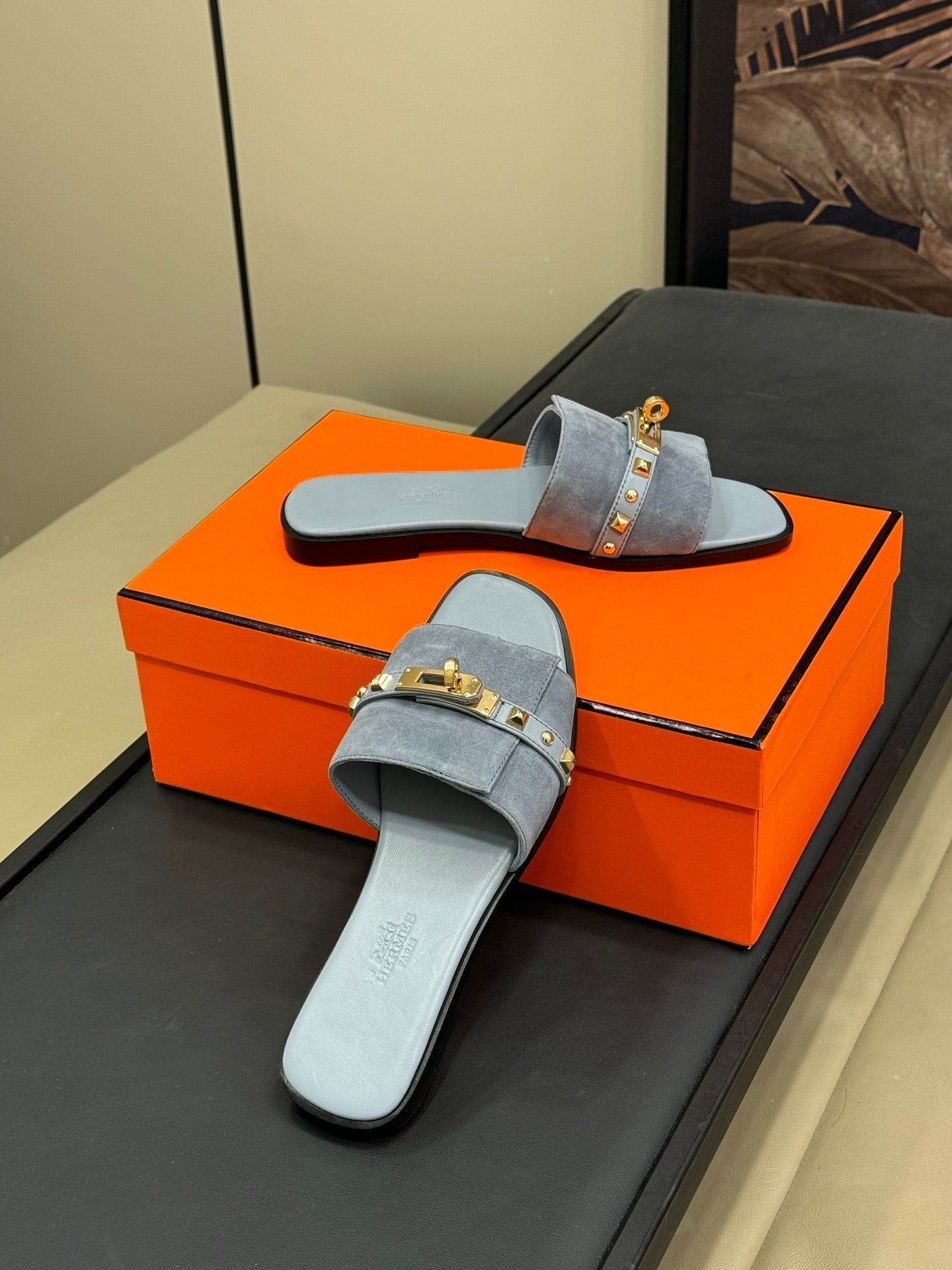 HM Giulia Sandal Bleu Grignon Calfskin with Suede 212731