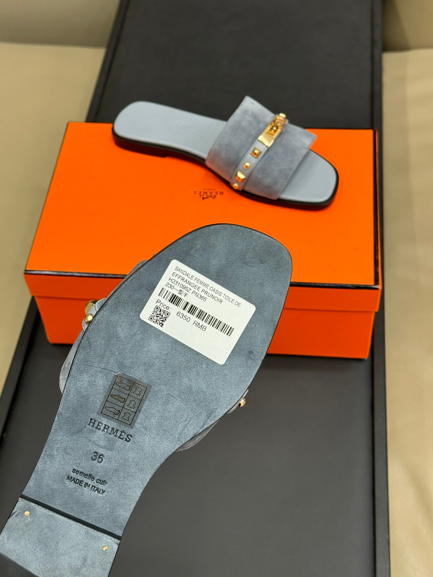 HM Giulia Sandal Bleu Grignon Calfskin with Suede 212731