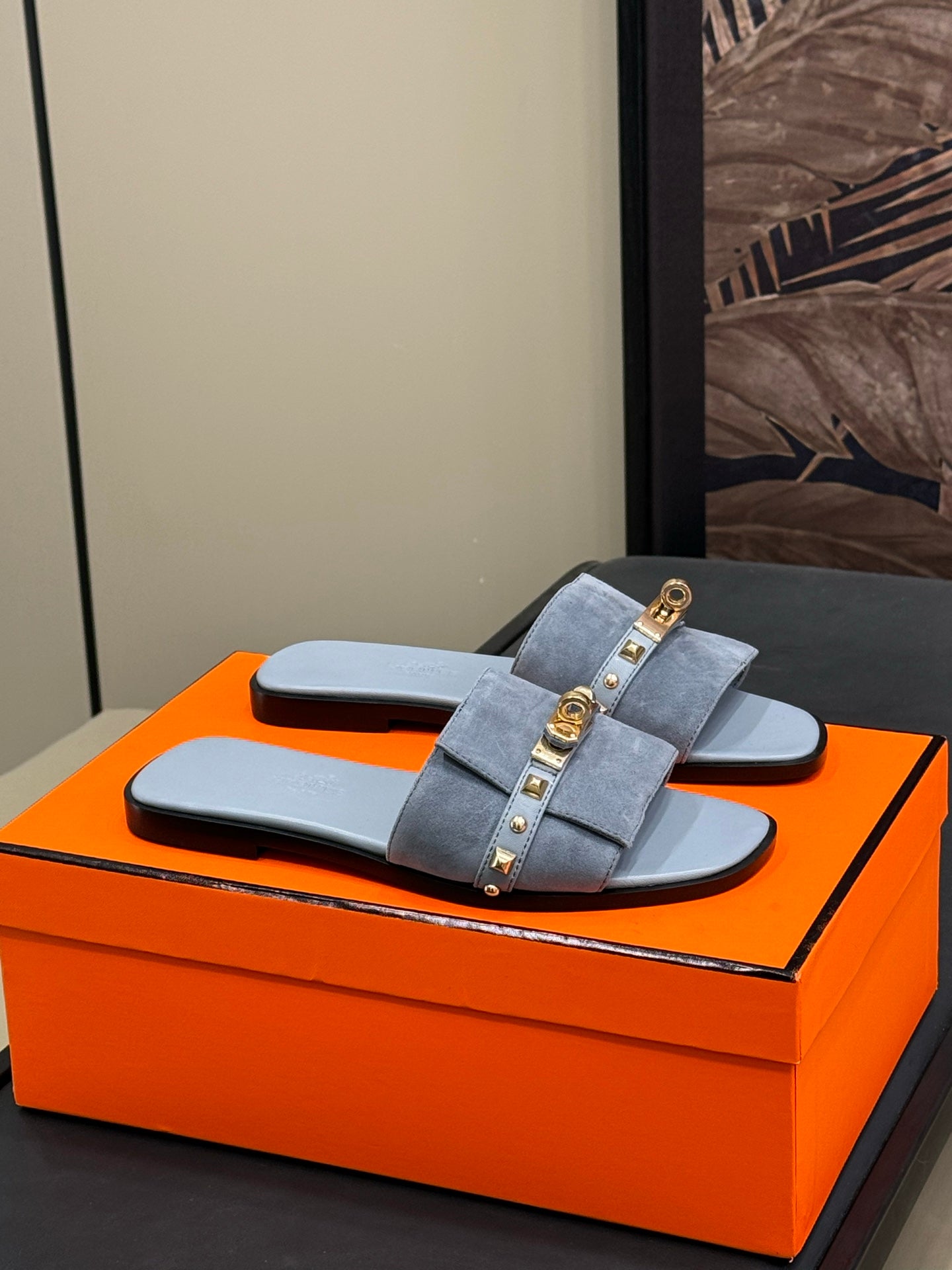 HM Giulia Sandal Bleu Grignon Calfskin with Suede 212731