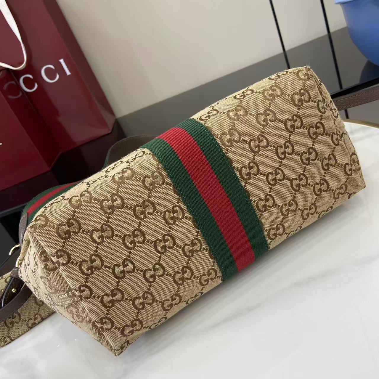 Gucci 25 Giglio 25cm Bag Beige Canvas Leather 292388
