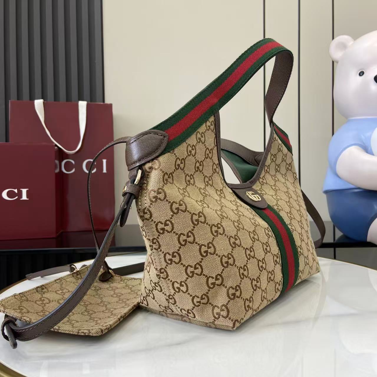 Gucci 25 Giglio 25cm Bag Beige Canvas Leather 292388