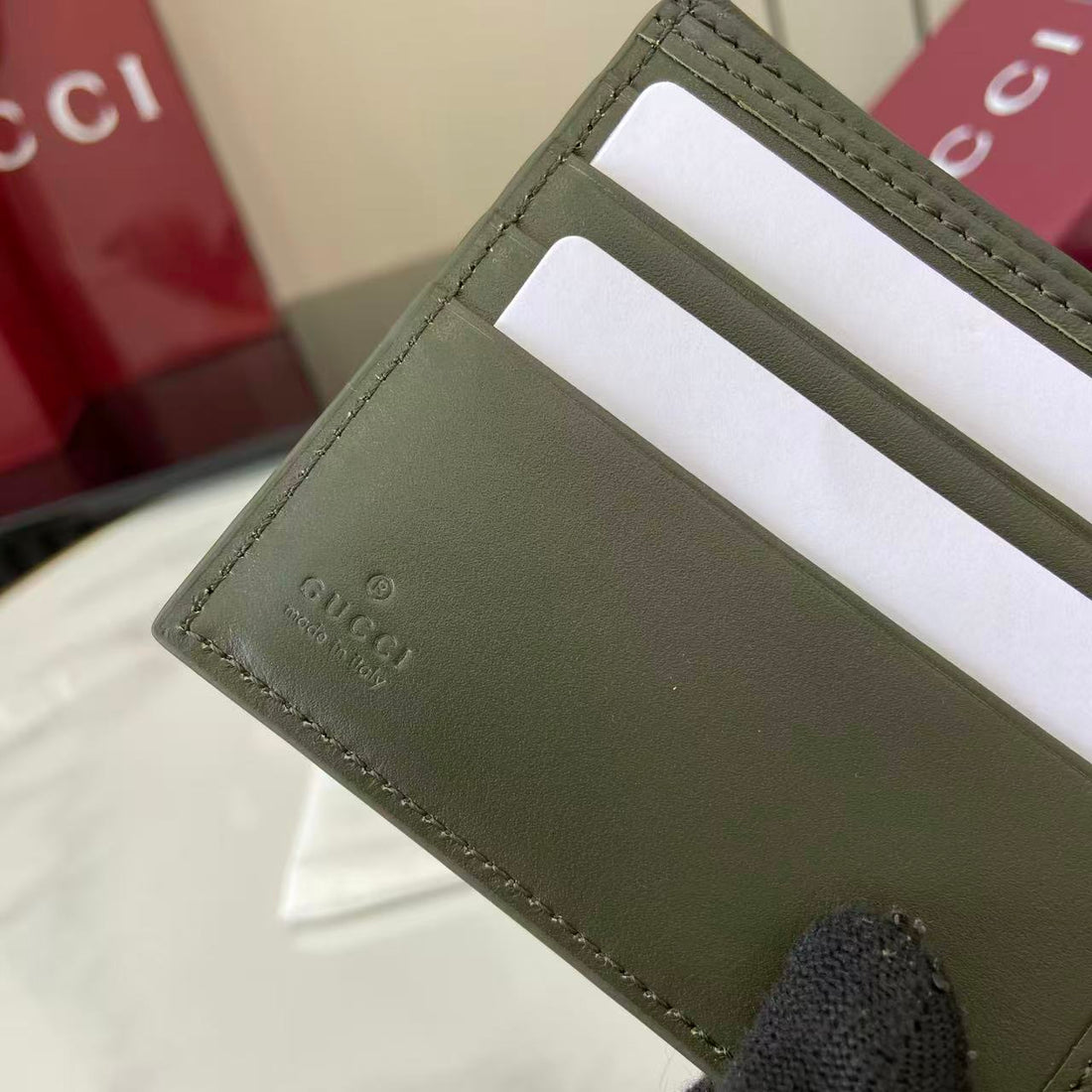 Gucci 25 GG Monogram Bifold Wallet Forest Green Leather 288792