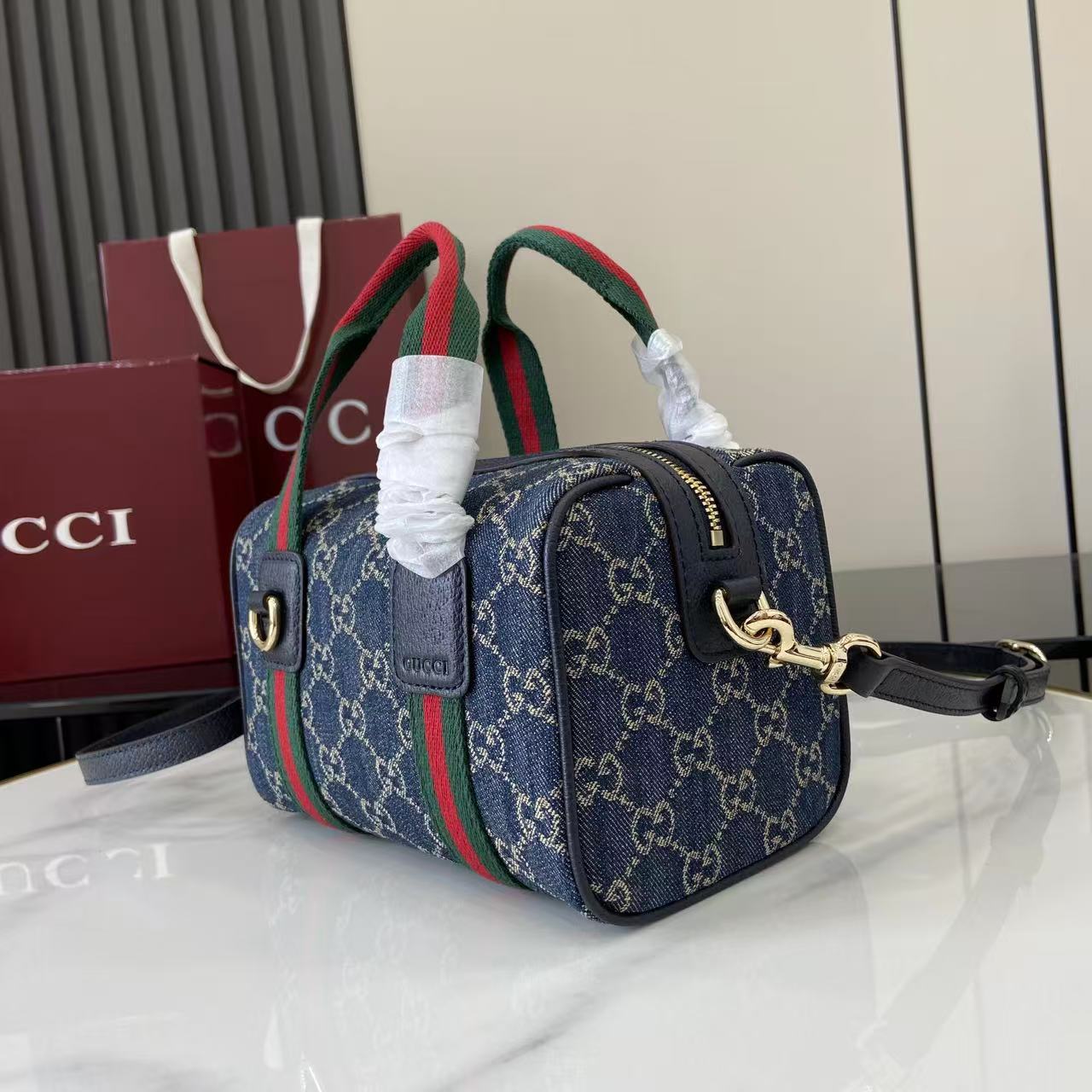 Gucci 25 GG Handbag Navy Blue Denim Leather 288801