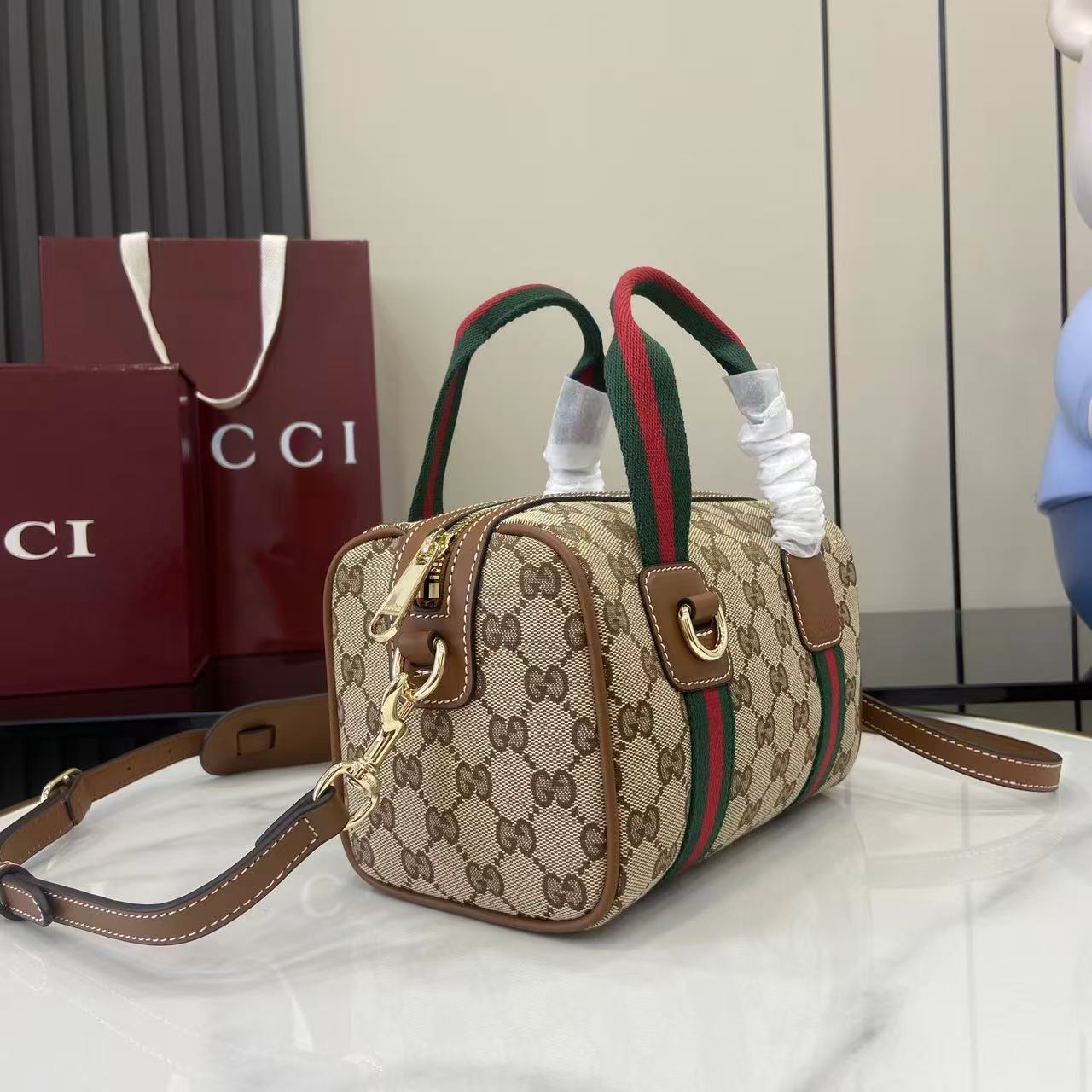 Gucci 25 GG Handbag Beige mix Brown Canvas Leather 288802