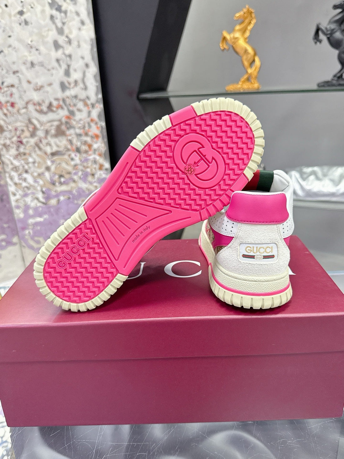 GG Men's 25 Snake Sneaker Brown Pink Cowhide 574716