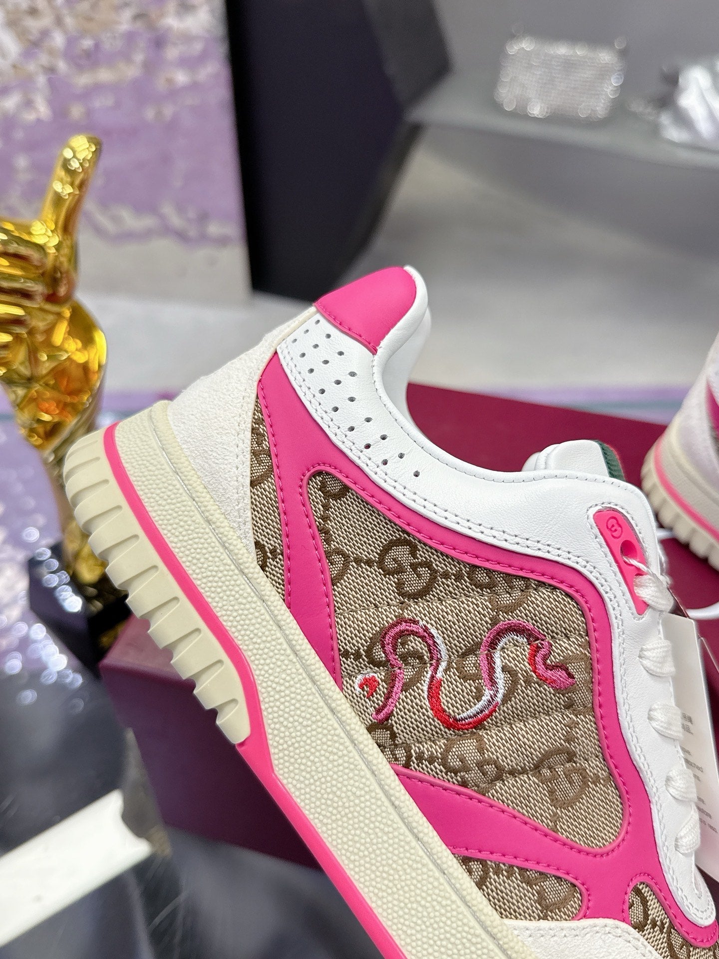 GG Men's 25 Snake Sneaker Brown Pink Cowhide 574716