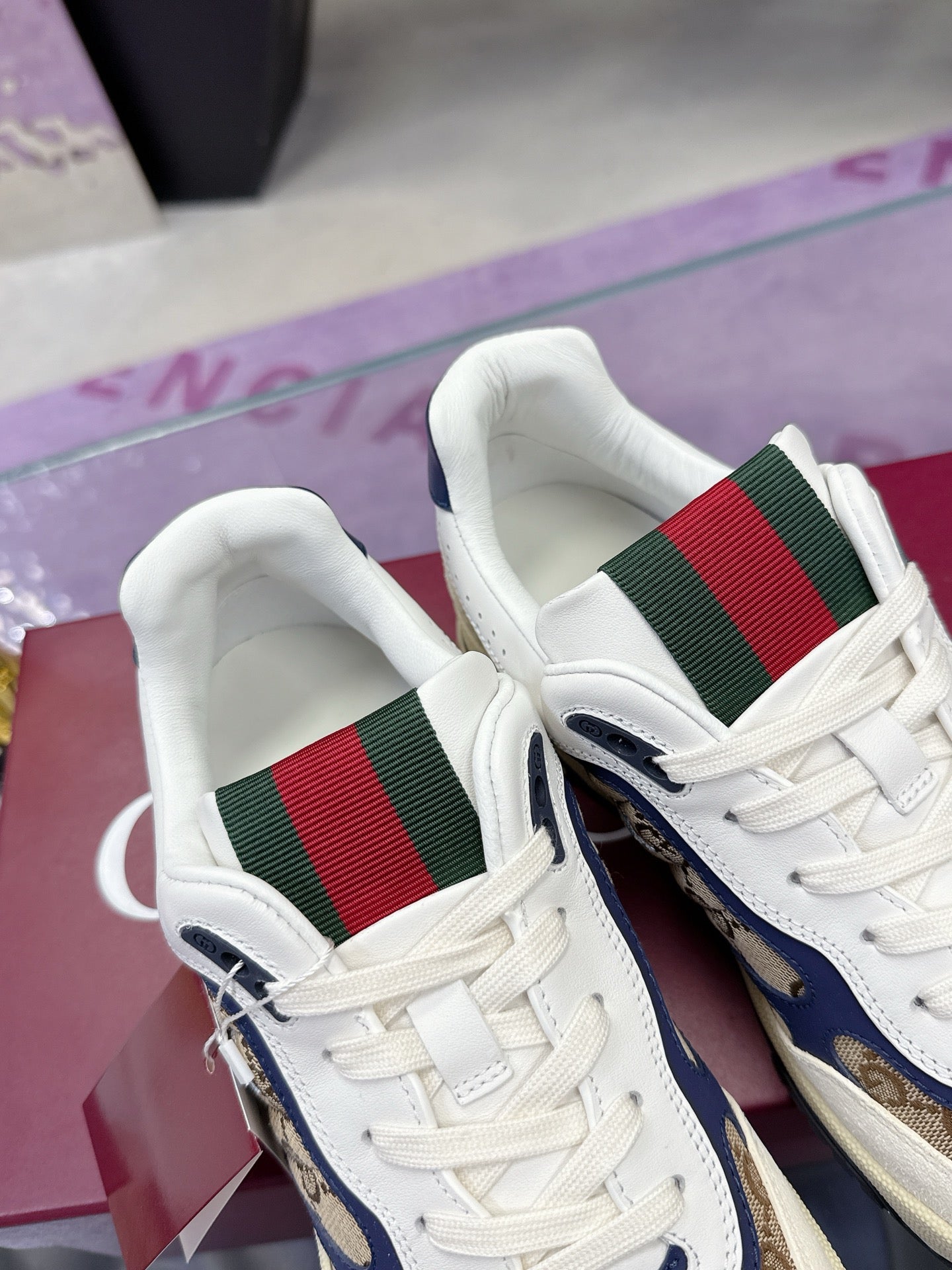 GG Men's 25 Snake Sneaker Brown Blue Cowhide 574715