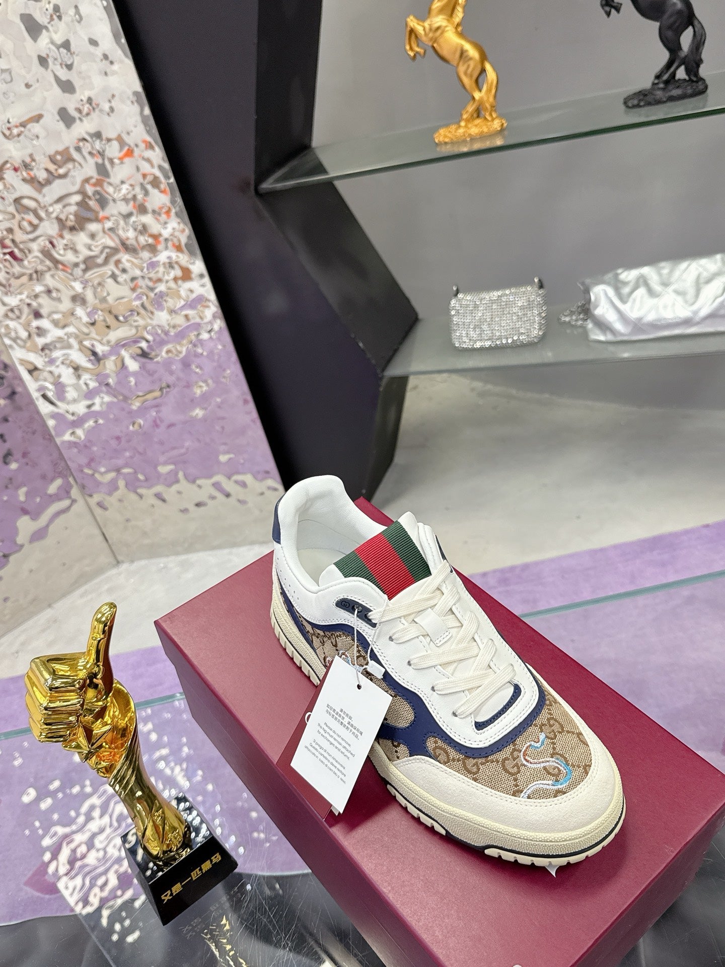 GG Men's 25 Snake Sneaker Brown Blue Cowhide 574715