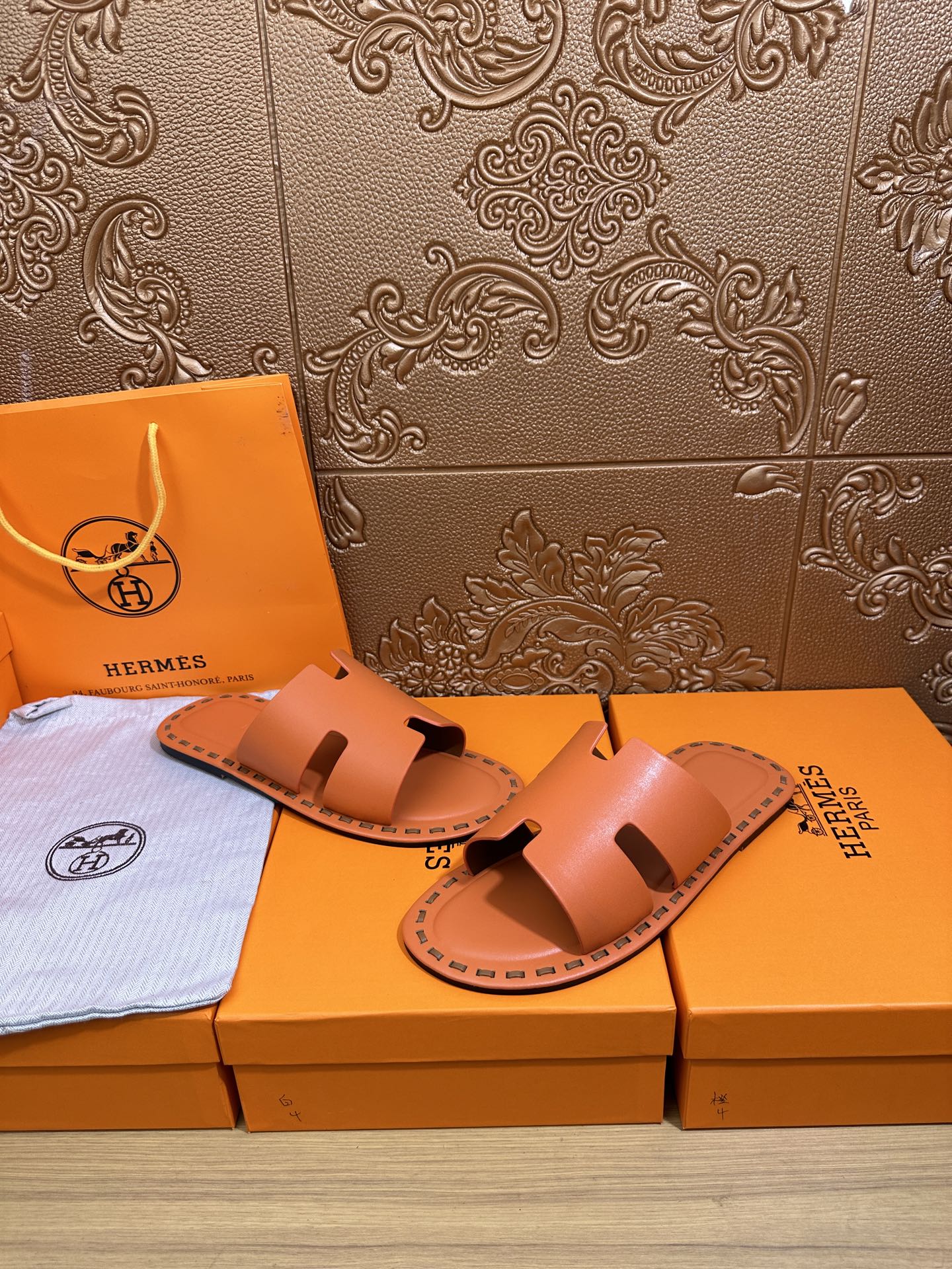 HM Men's Izmir Slide Orange Cowhide 544058