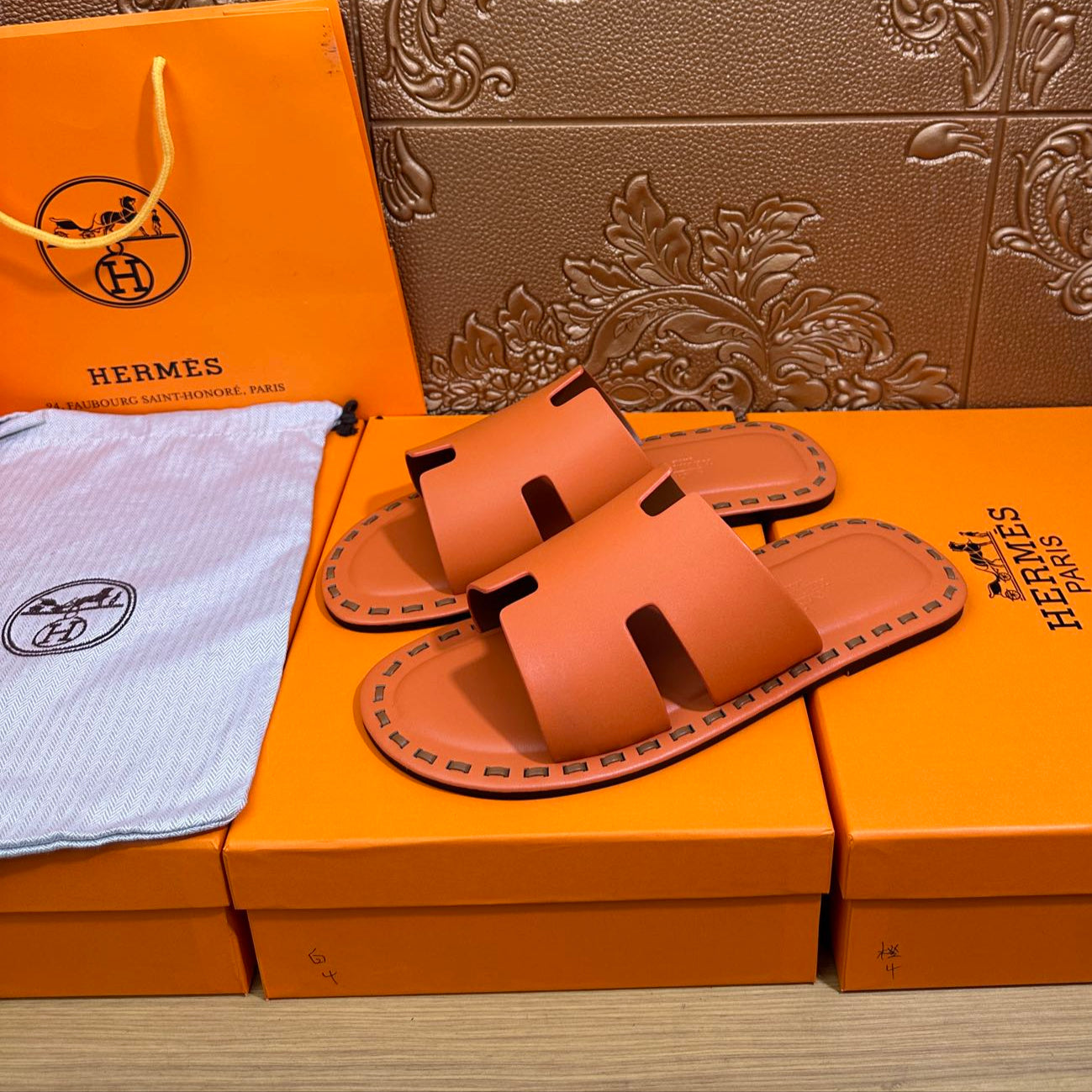 HM Men's Izmir Slide Orange Cowhide 544058