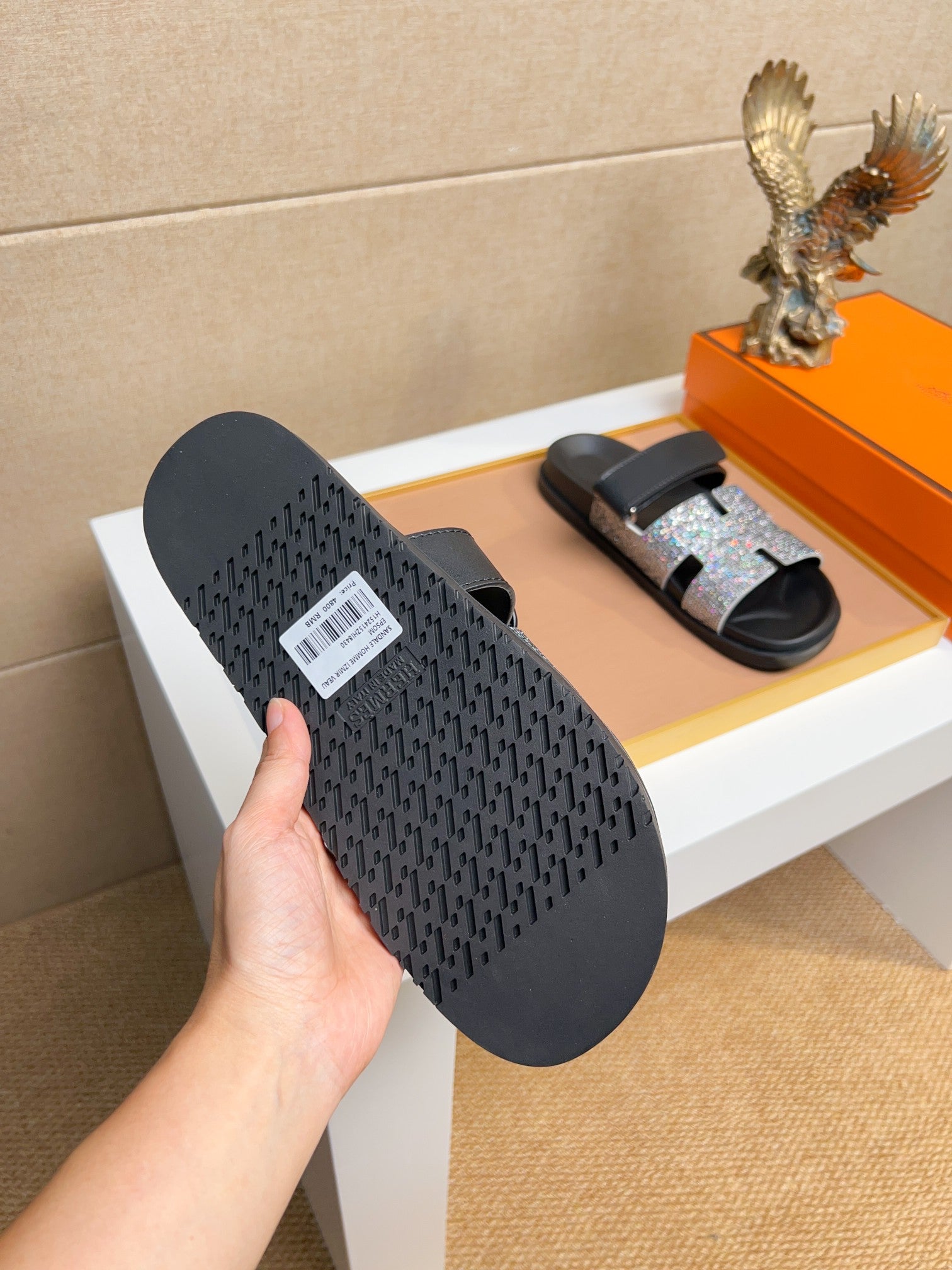 HM Men's Chypre Sandals Silver Diamond Calfskin 735677