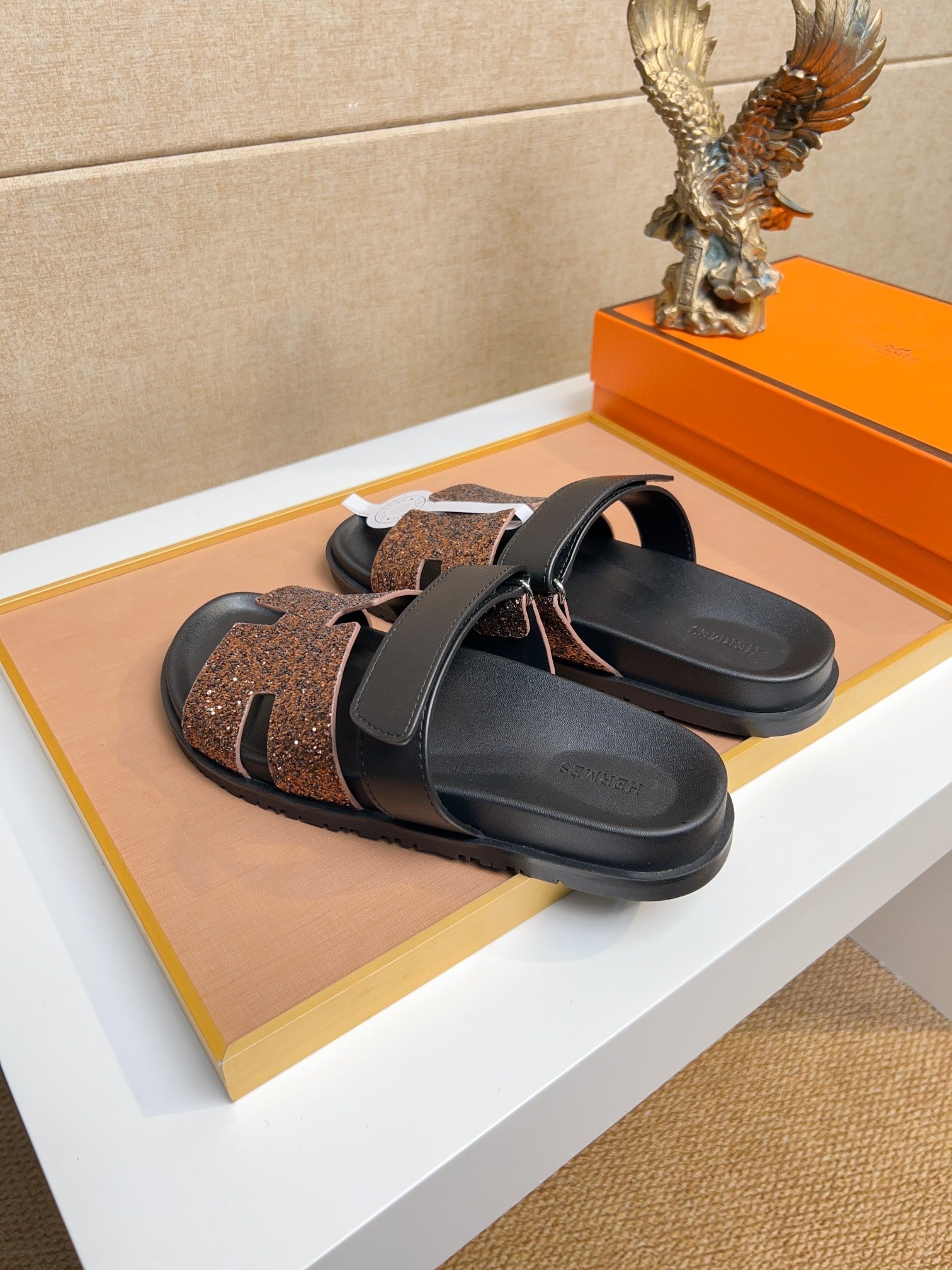 HM Men's Chypre Sandals Metallic Copper Calfskin 735678