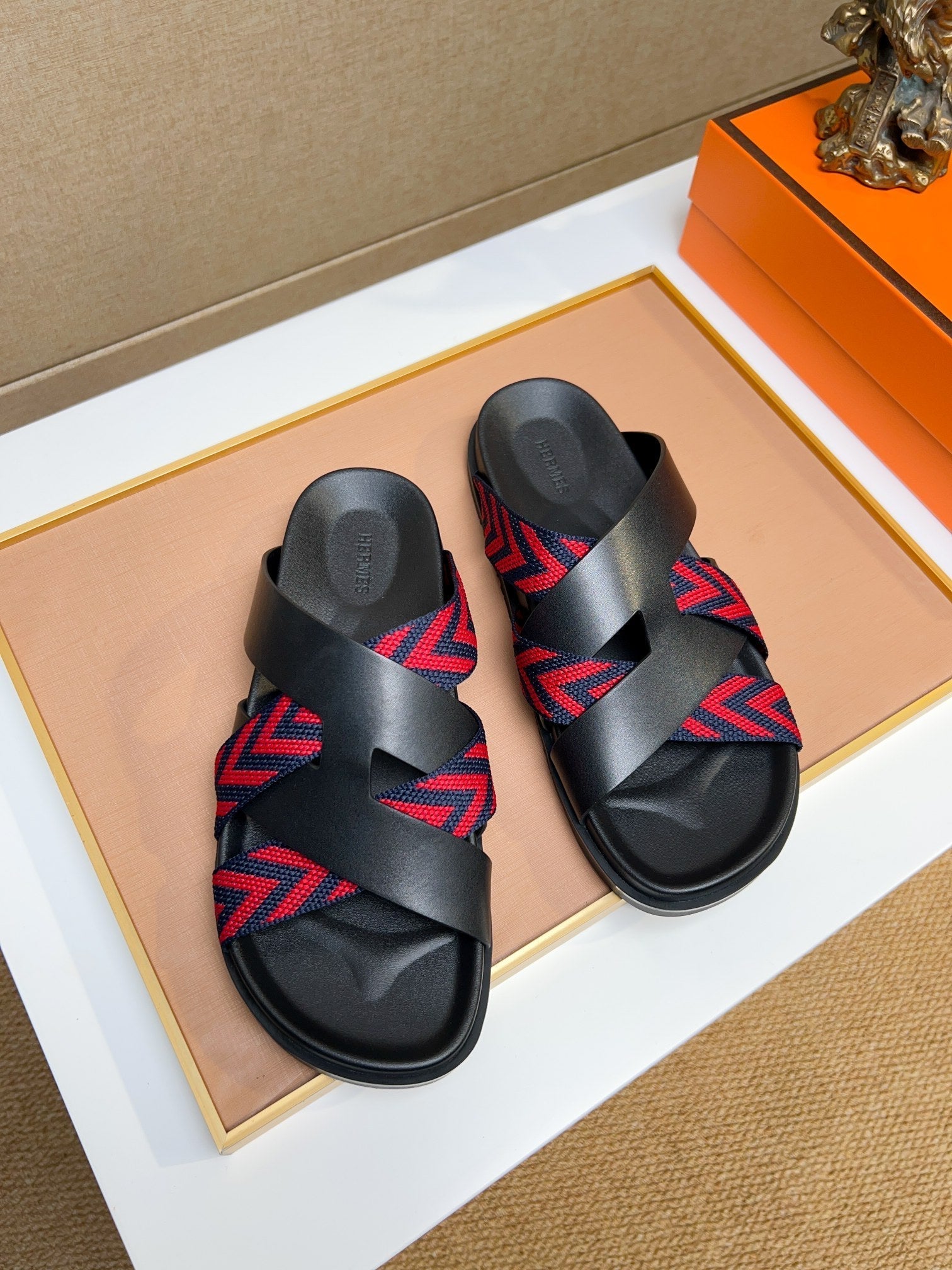 HM Men's Kazimir Sandals Black Red Calfskin 735741