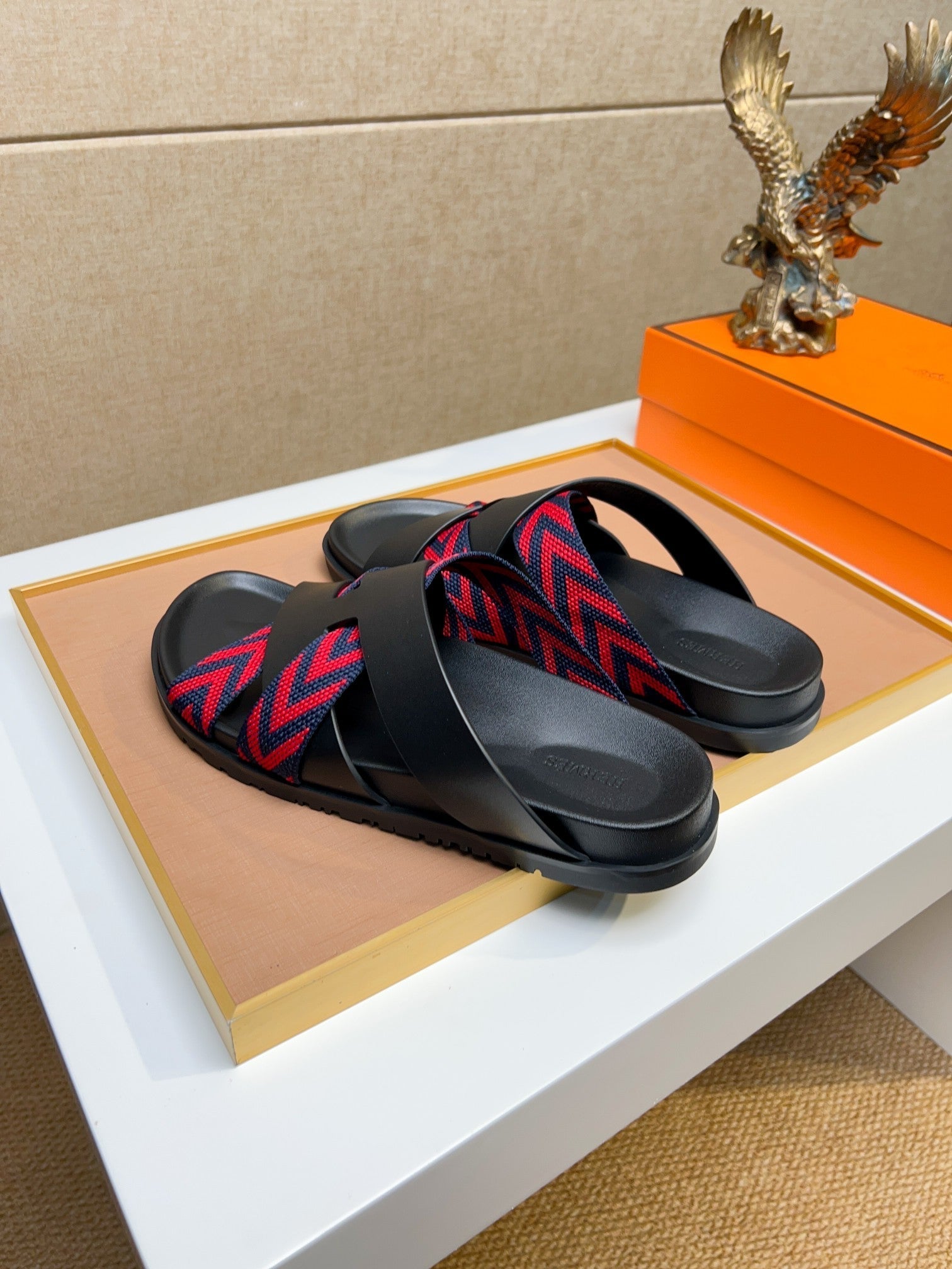 HM Men's Kazimir Sandals Black Red Calfskin 735741