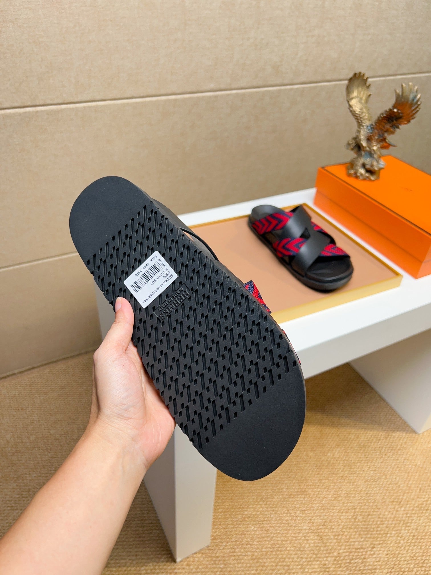 HM Men's Kazimir Sandals Black Red Calfskin 735741