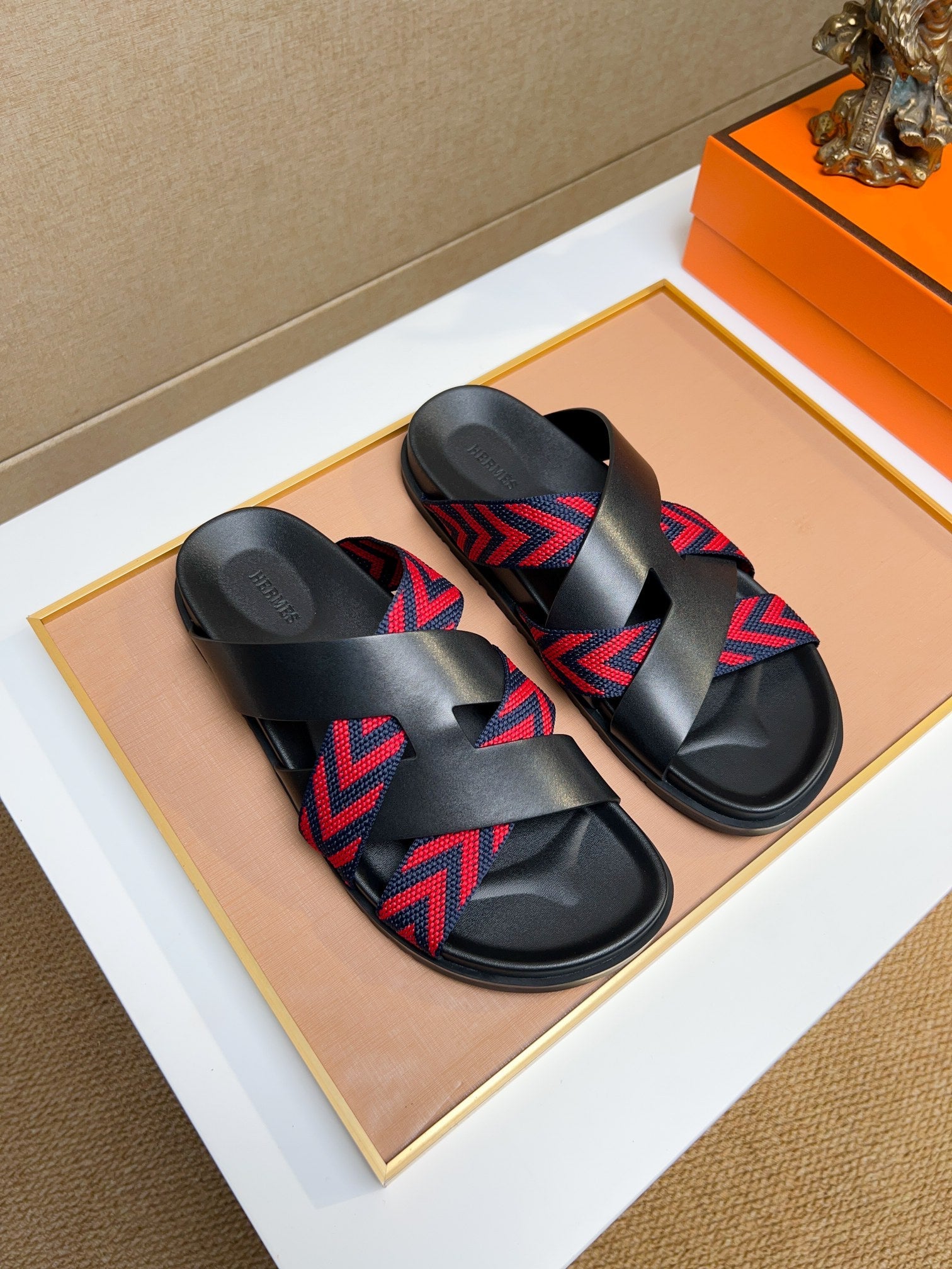 HM Men's Kazimir Sandals Black Red Calfskin 735741