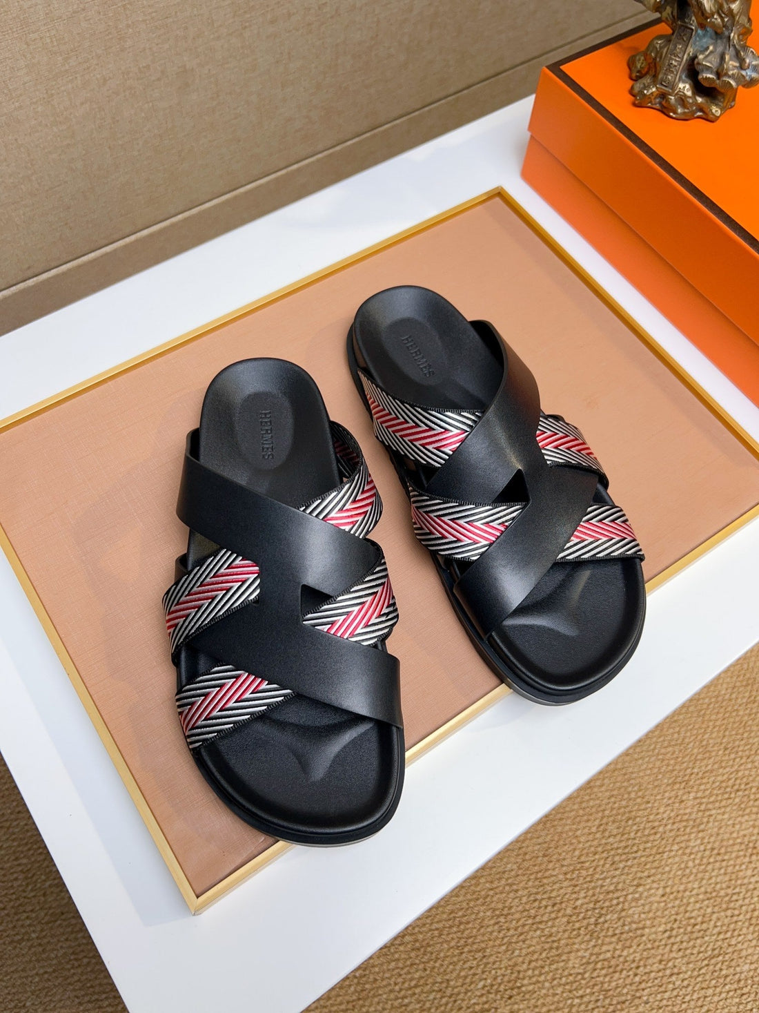 HM Men's Kazimir Sandals Black Red Calfskin 735743