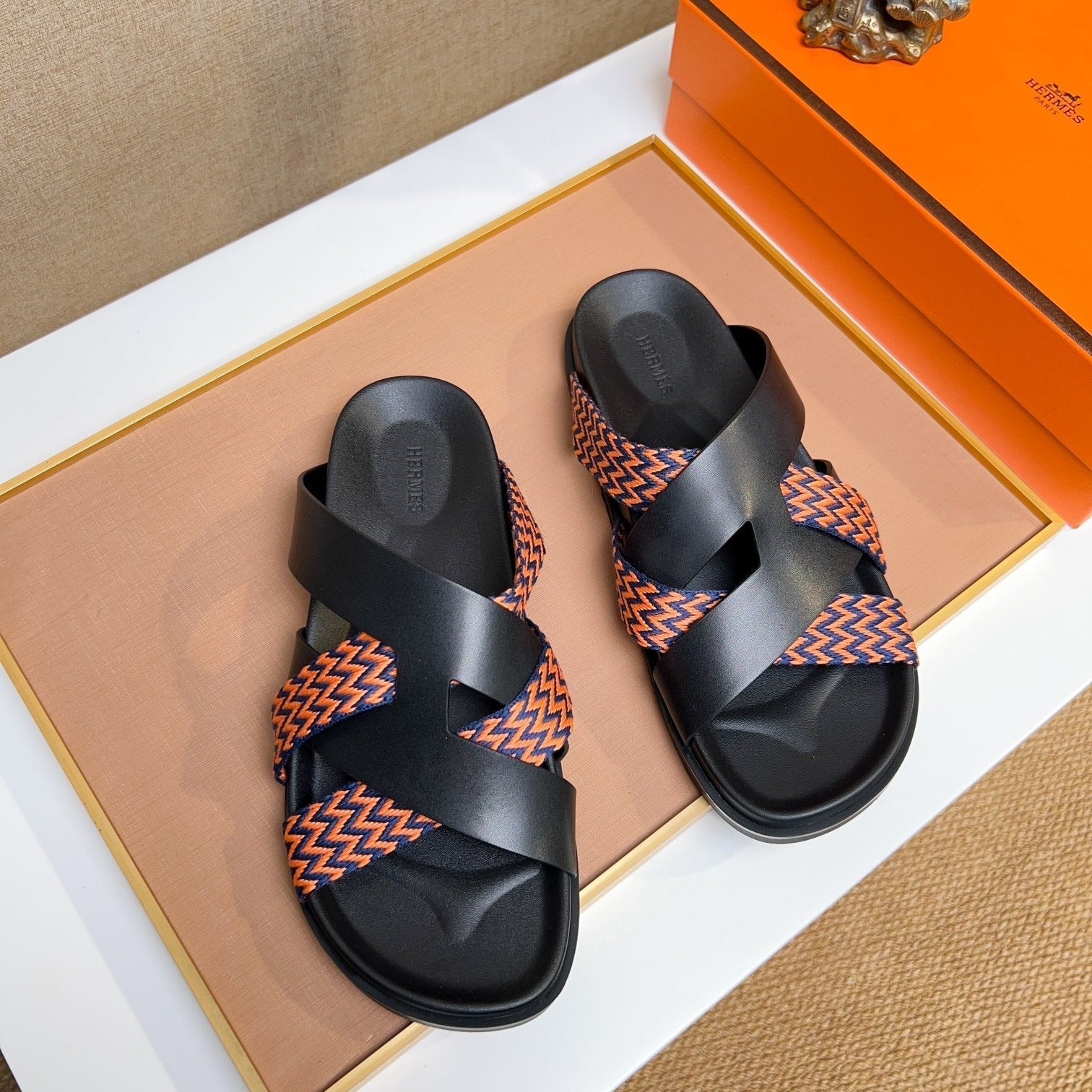 HM Men's Kazimir Sandals Black Orange Calfskin 735750