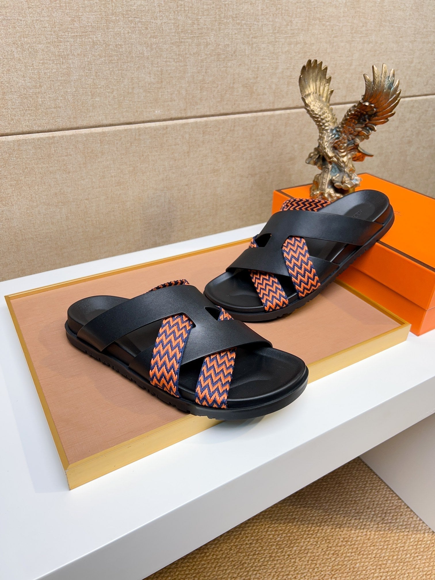 HM Men's Kazimir Sandals Black Orange Calfskin 735750