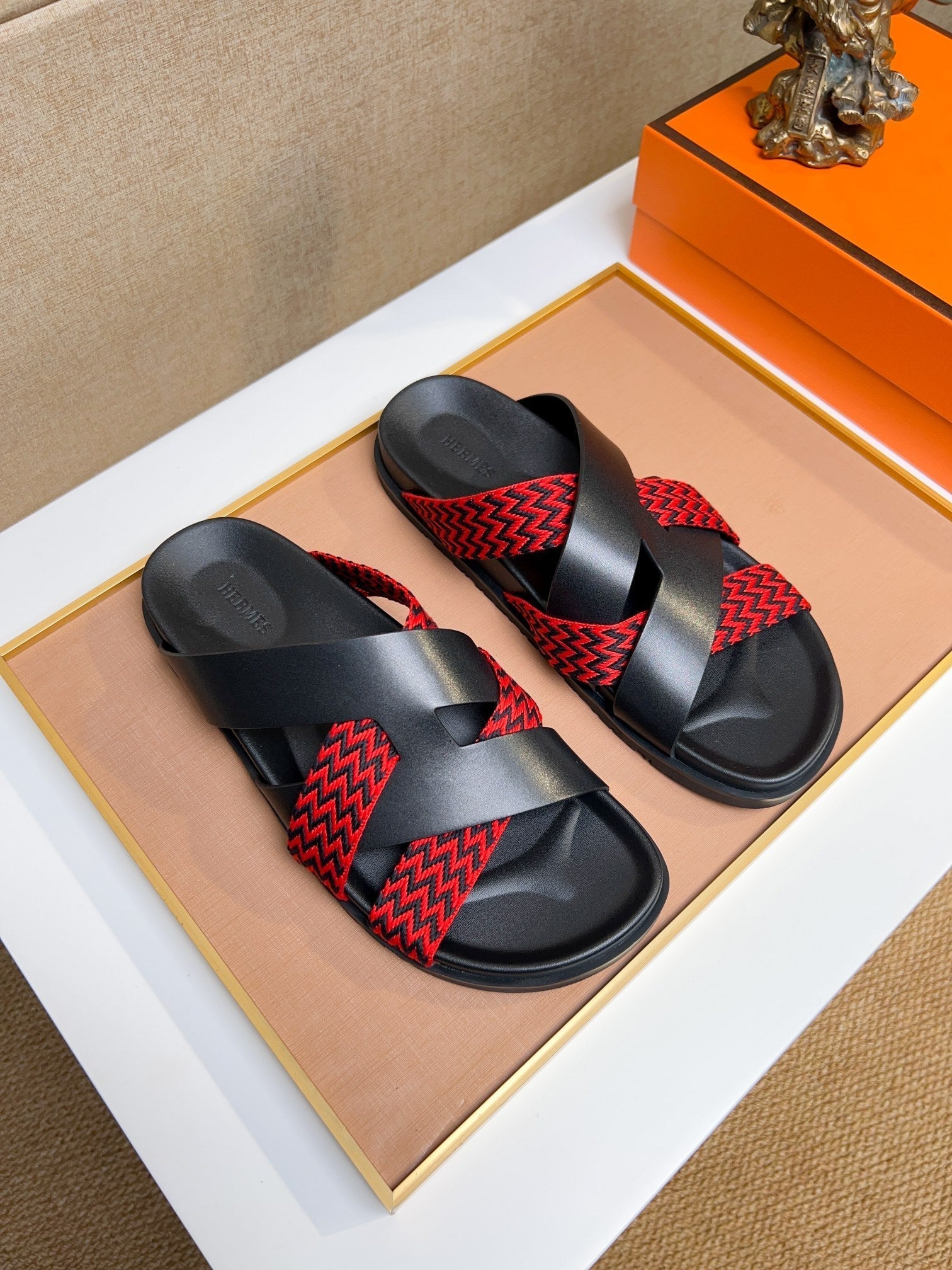 HM Men's Kazimir Sandals Black Red Calfskin 735748