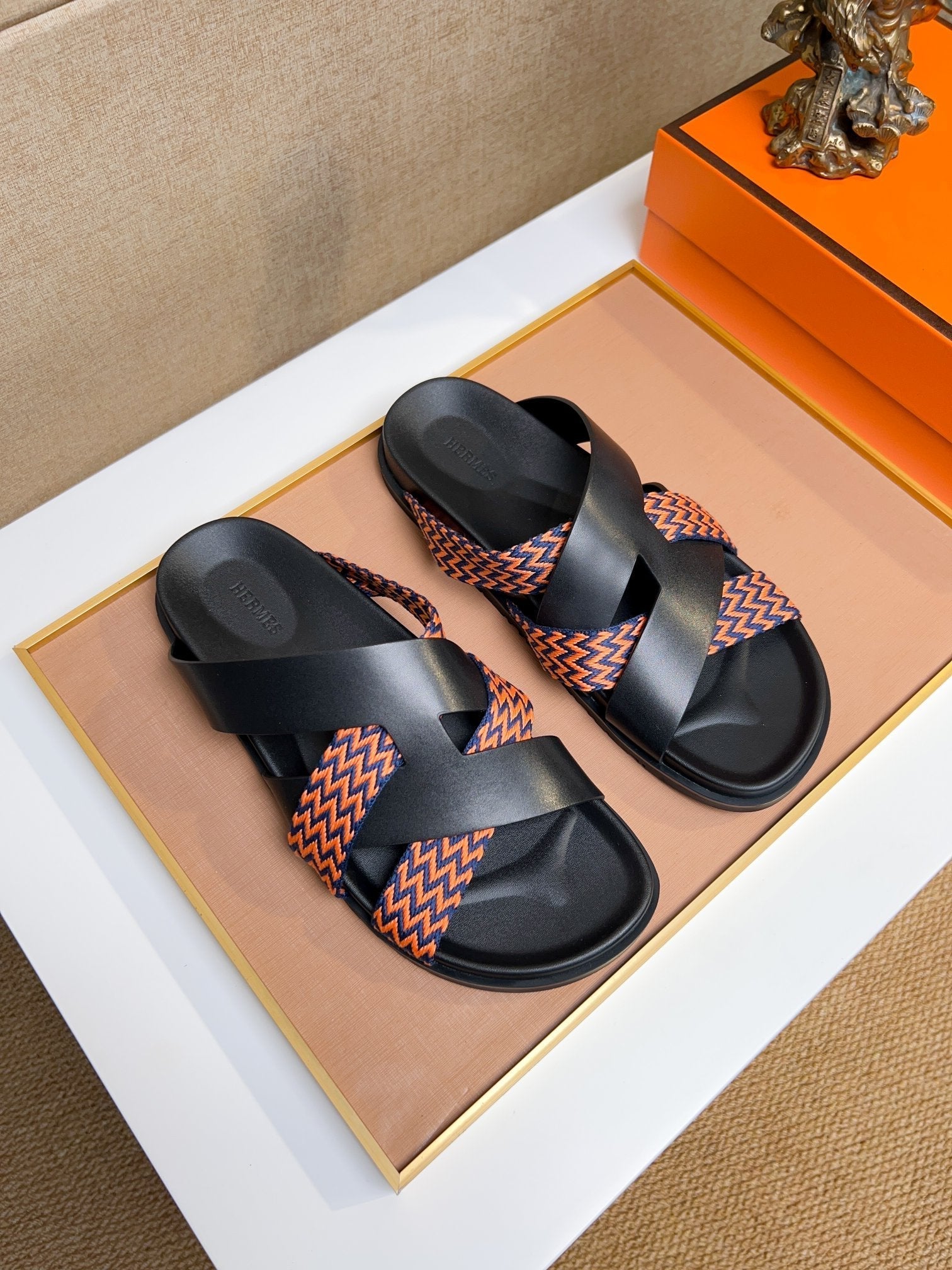 HM Men's Kazimir Sandals Black Orange Calfskin 735750