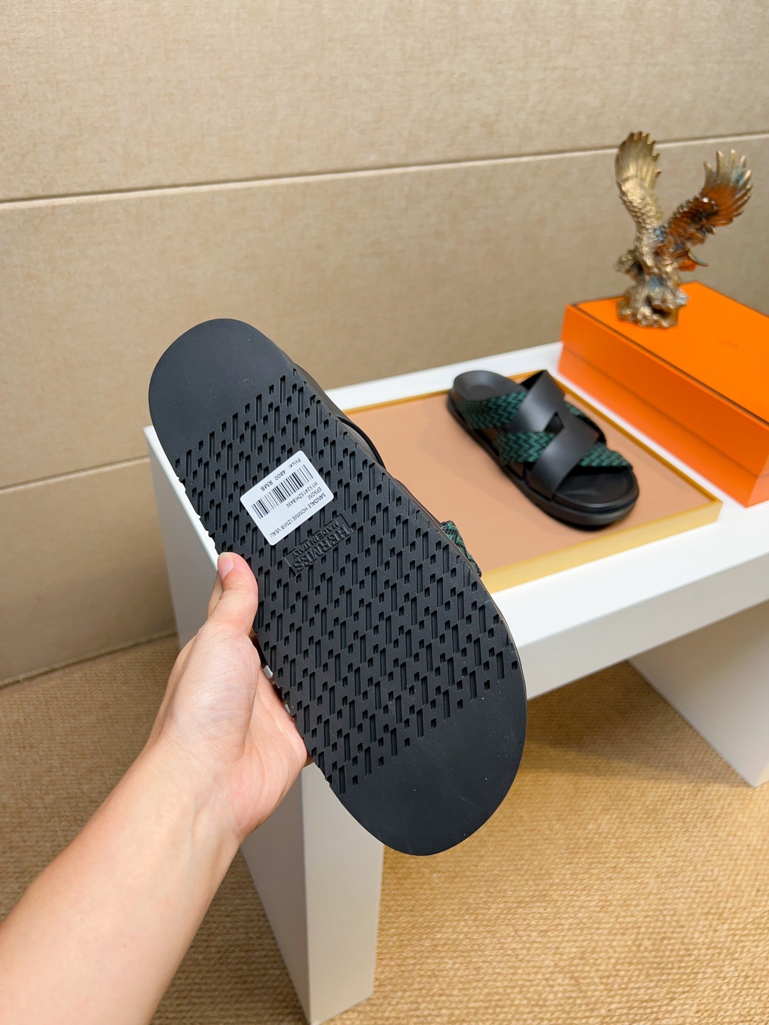 HM Men's Kazimir Sandals Black Green Calfskin 735742