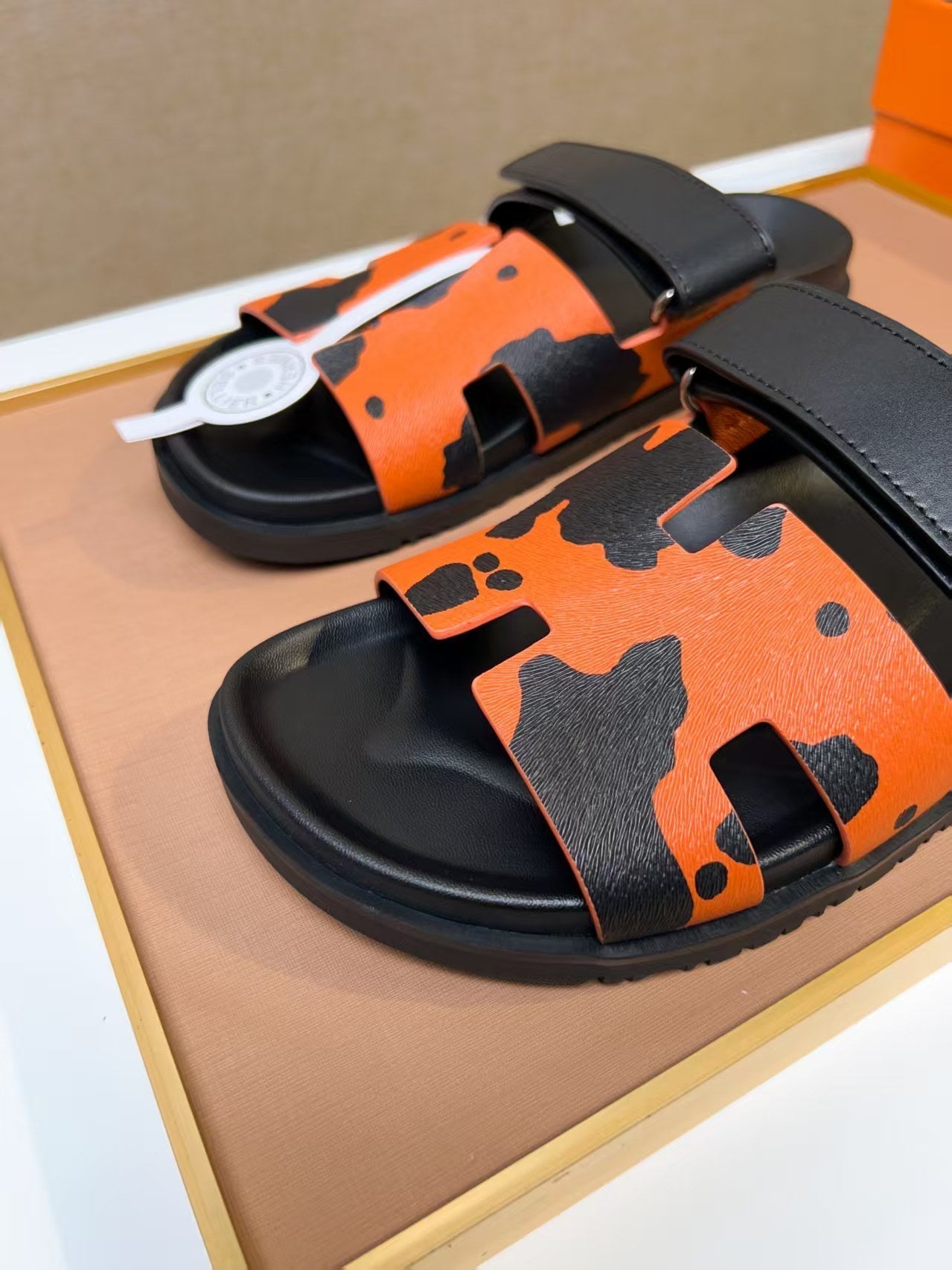 HM Men's Izmir Slide Orange Black Calfskin 744002